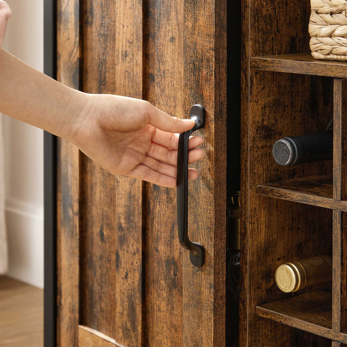 Storage Cabinet - Wood - Rustic Brown and Black - Multi-Functional with Wine Holder