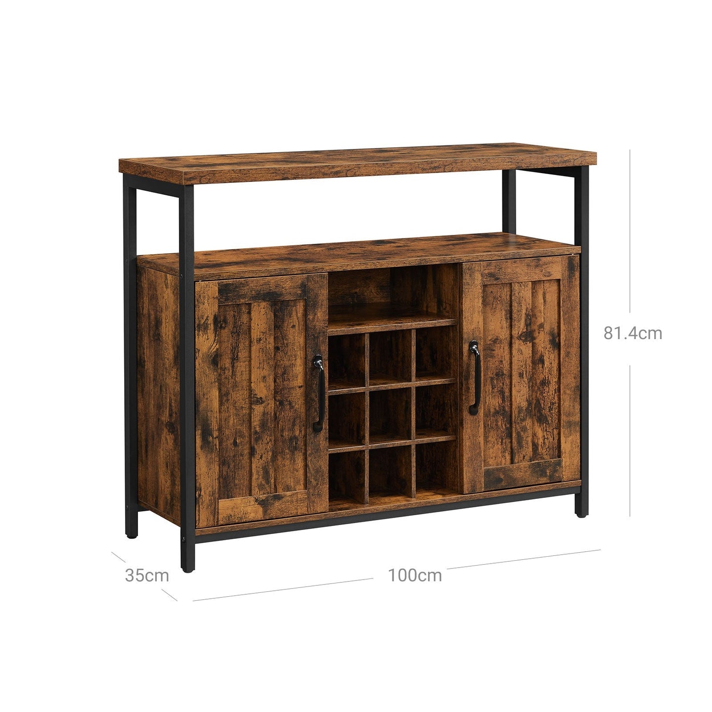 Storage Cabinet - Wood - Rustic Brown and Black - Multi-Functional with Wine Holder