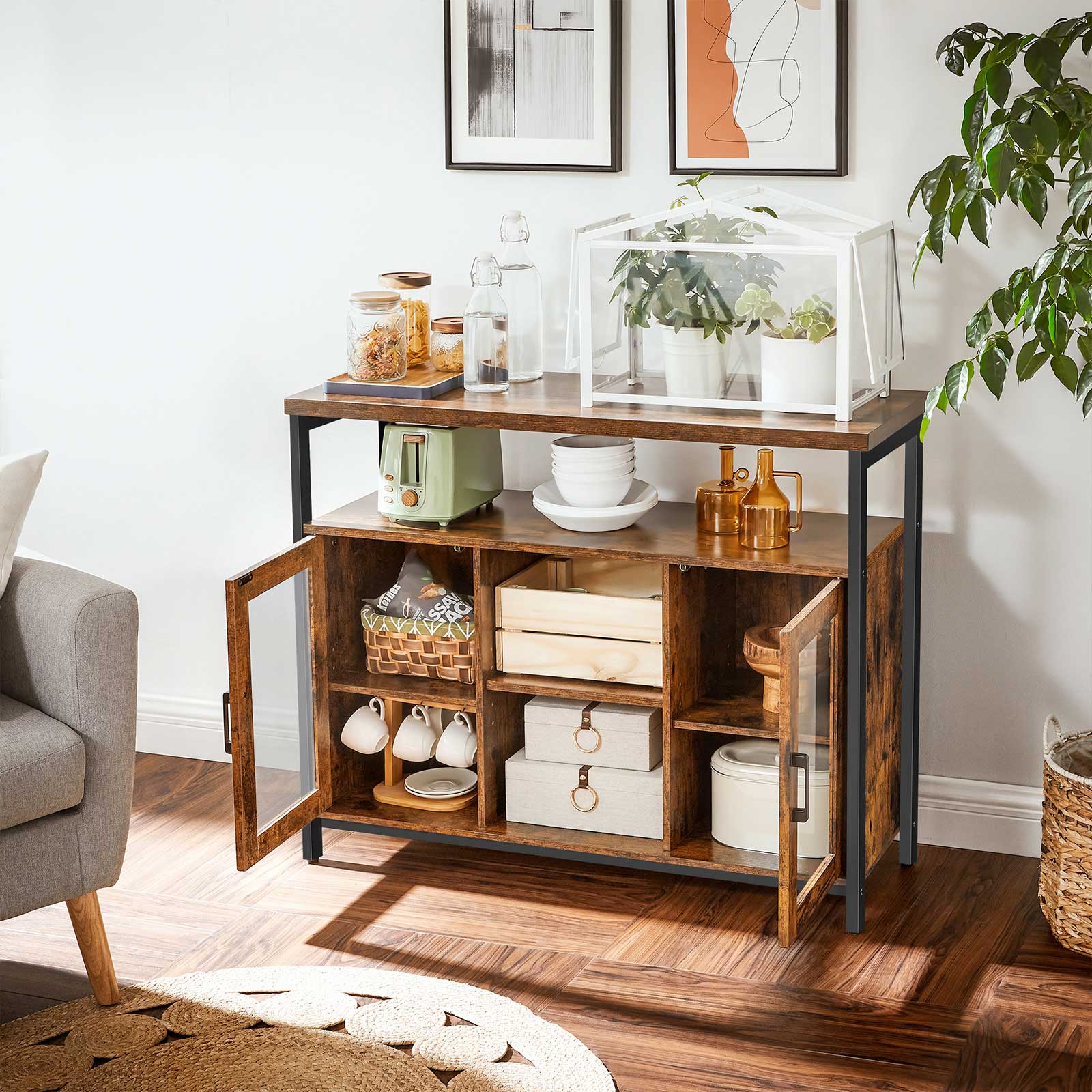 Sideboard - Wood - Rustic Brown and Black - Ideal Dimensions