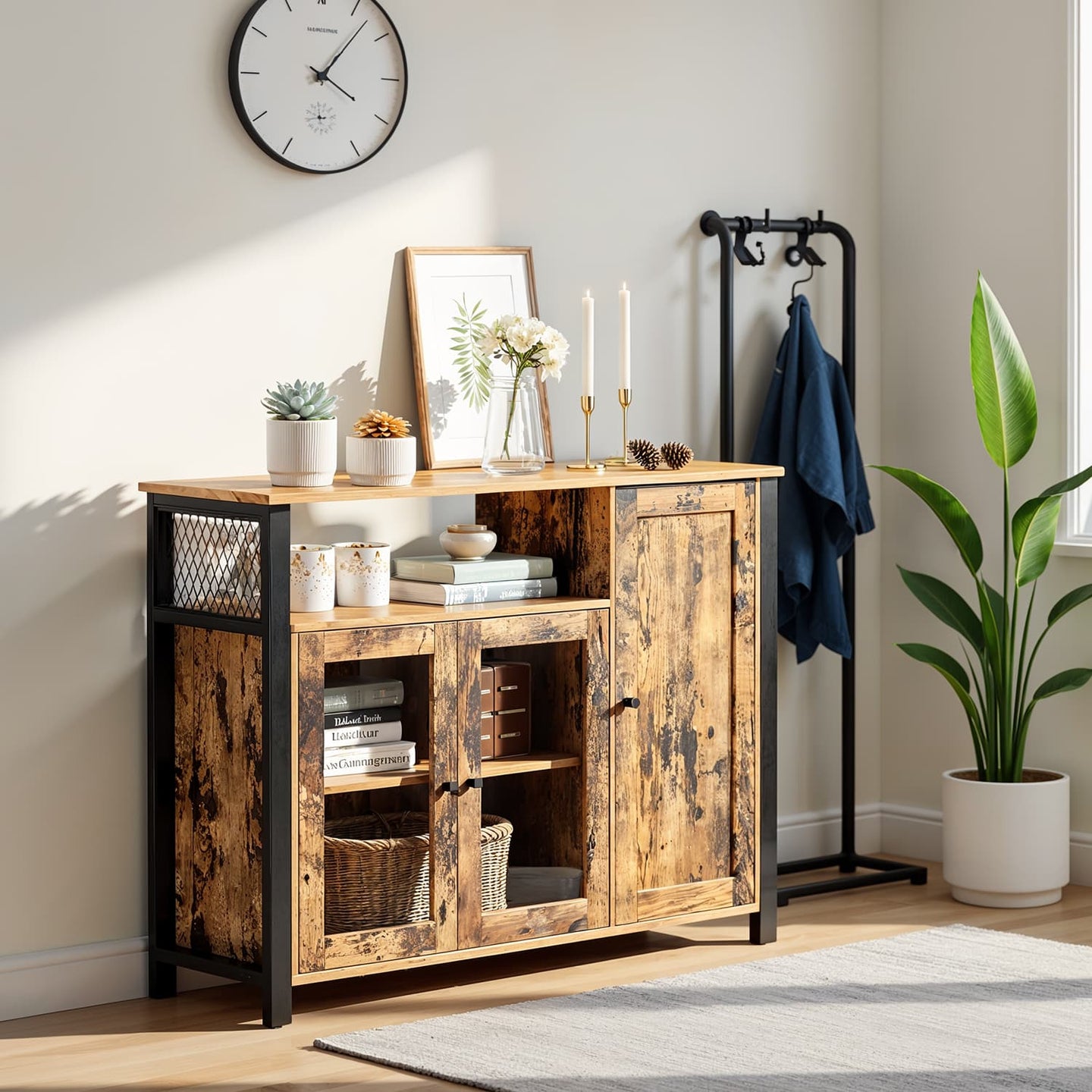 Sideboard - 3-Door Storage Cabinet - Wood - Rustic Brown and Black