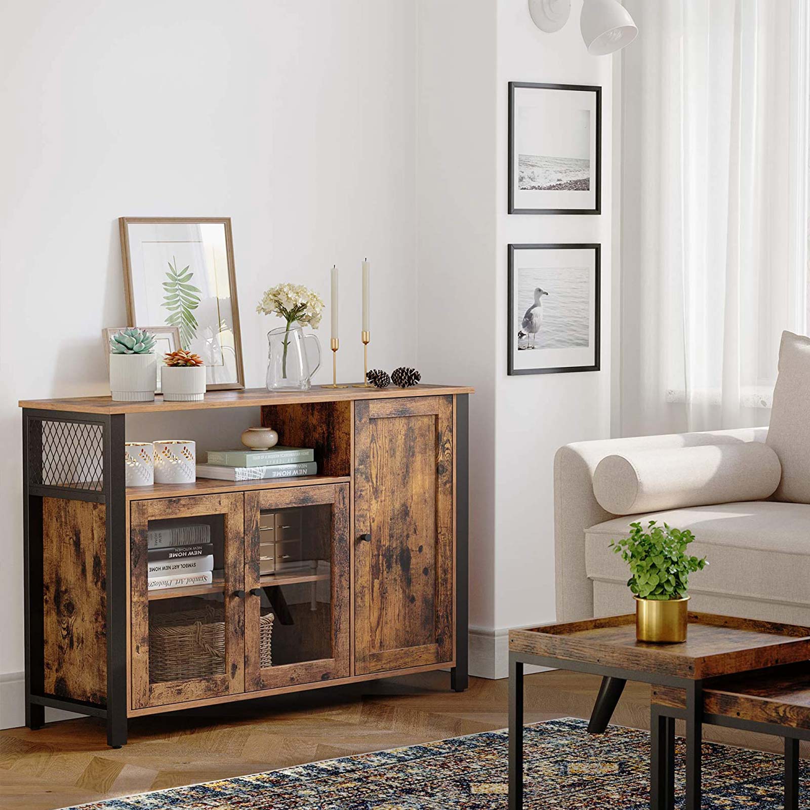 Storage Sideboard - Wood - Rustic Brown and Black