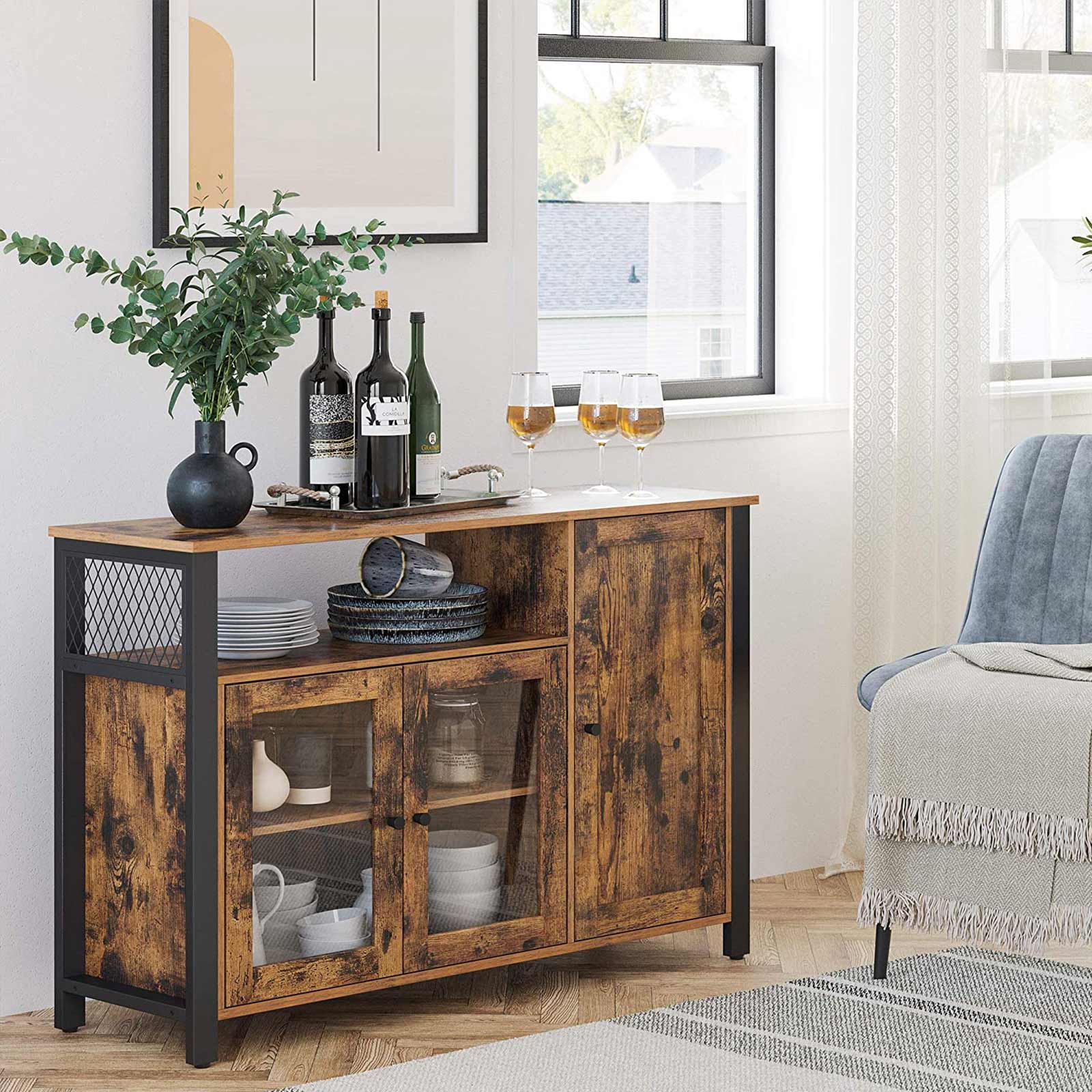 Storage Sideboard - Wood - Rustic Brown and Black