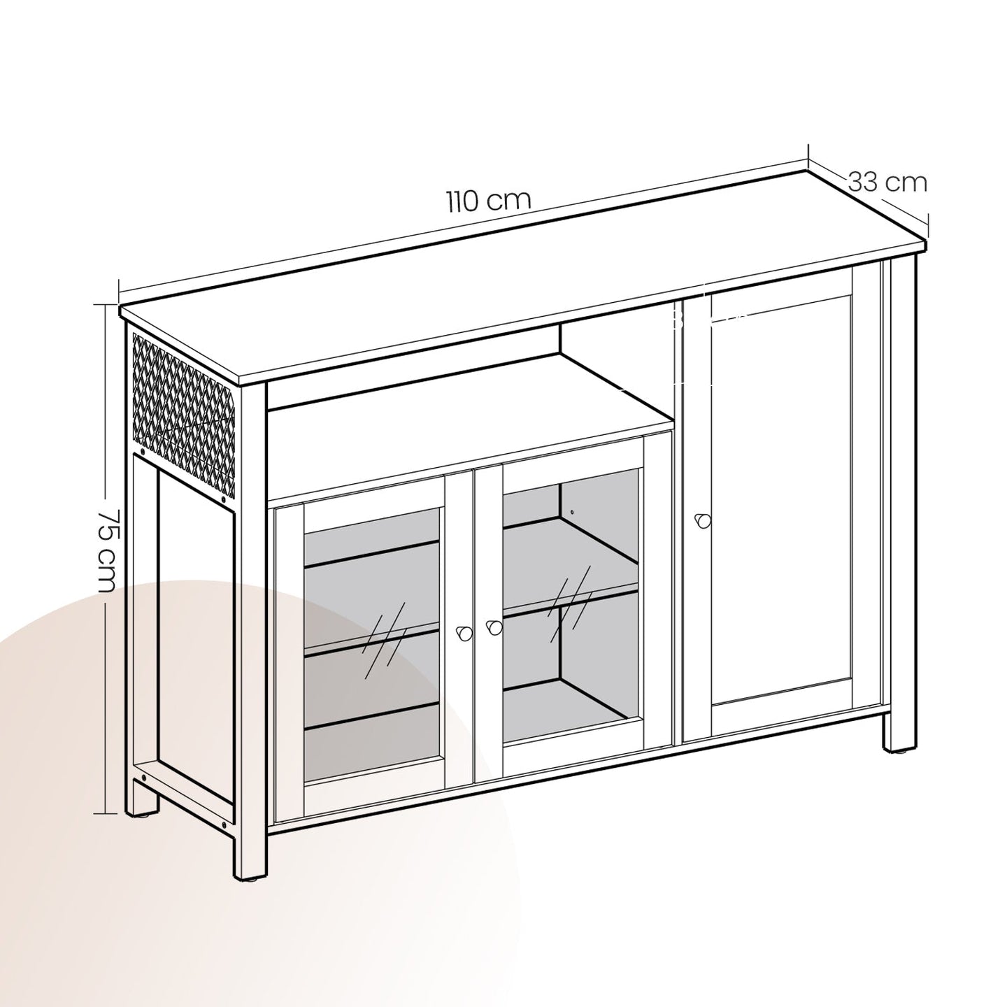 Sideboard - 3-Door Storage Cabinet - Wood - Rustic Brown and Black