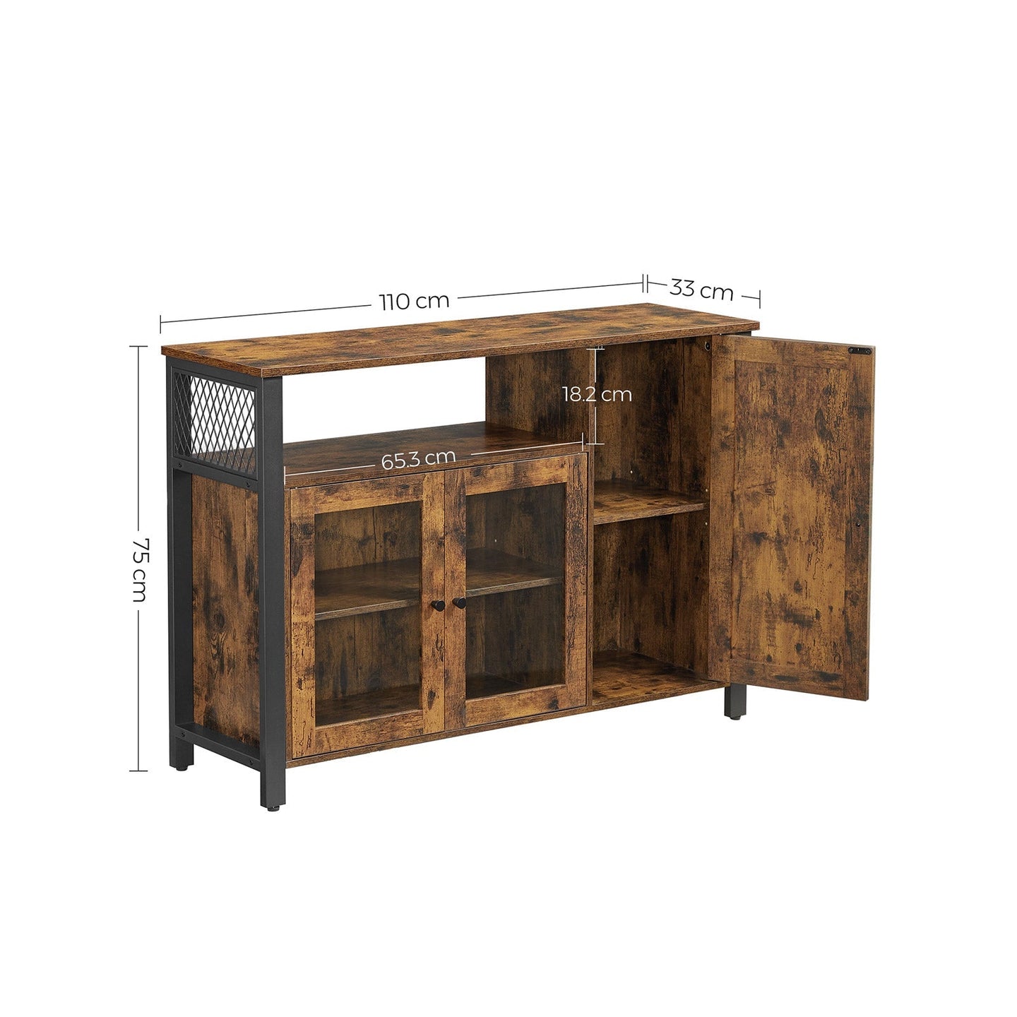 Storage Sideboard - Wood - Rustic Brown and Black