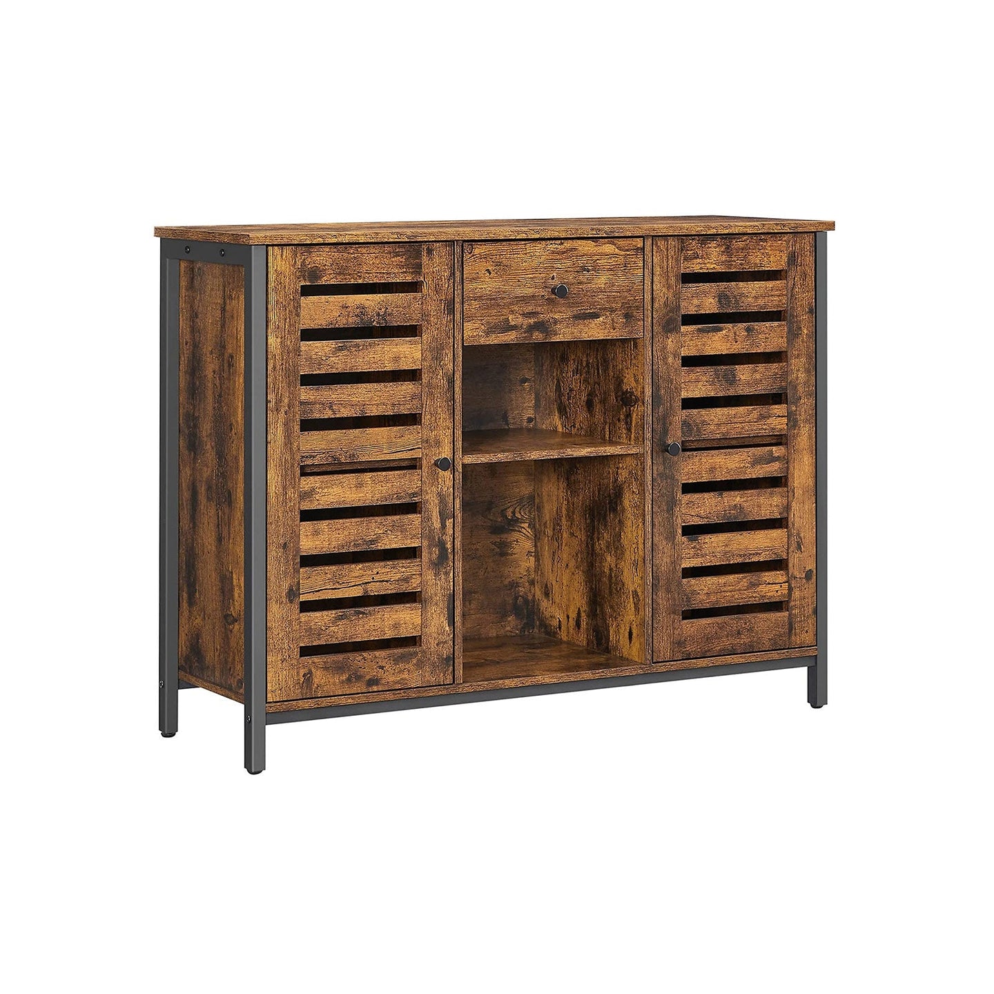 Industrial Sideboard - Wood - Rustic Brown and Black - Drawer and Storage Shelves
