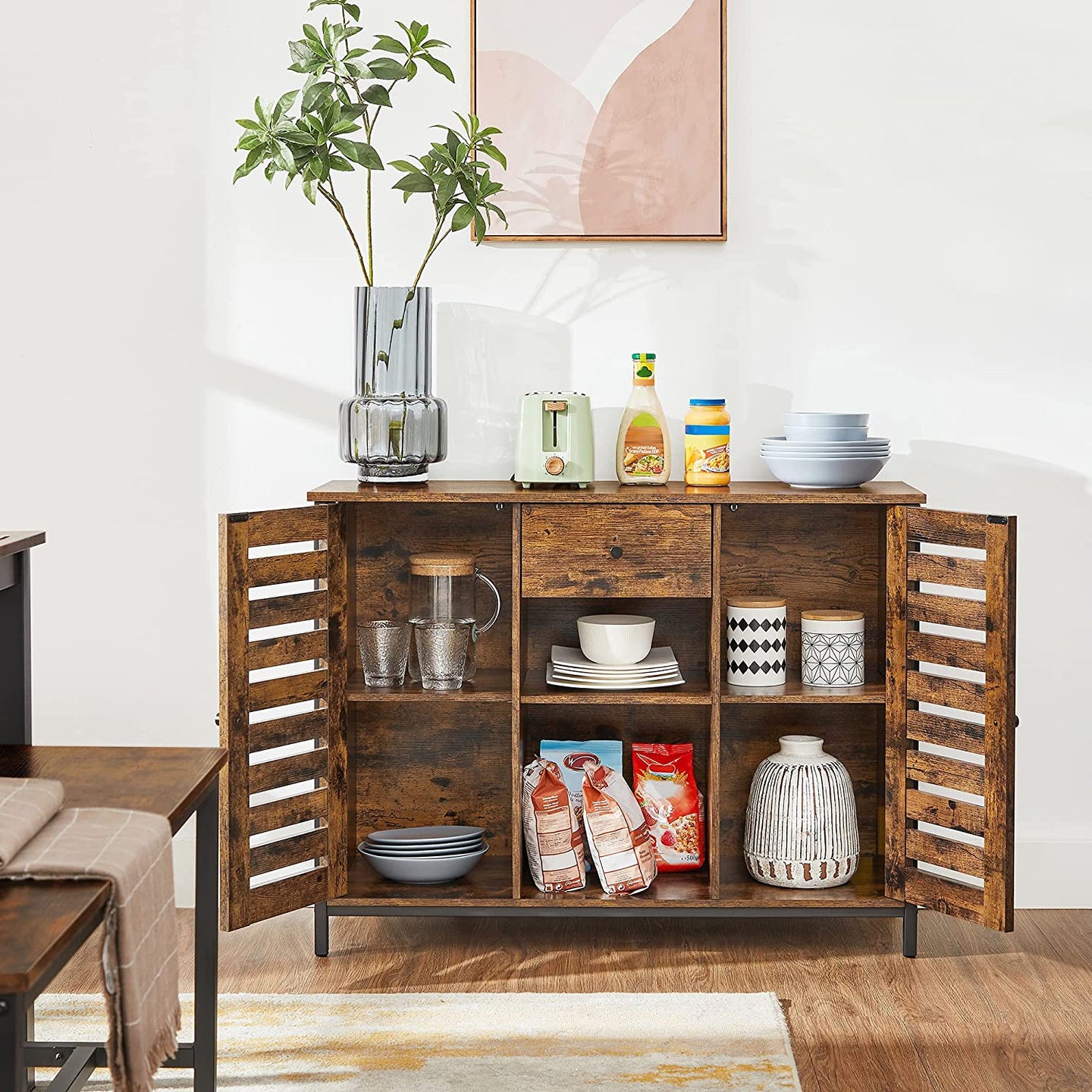 Industrial Sideboard - Wood - Rustic Brown and Black - Drawer and Storage Shelves