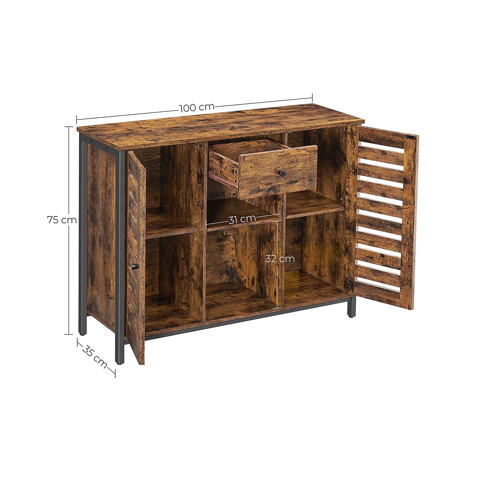Industrial Sideboard - Wood - Rustic Brown and Black - Drawer and Storage Shelves