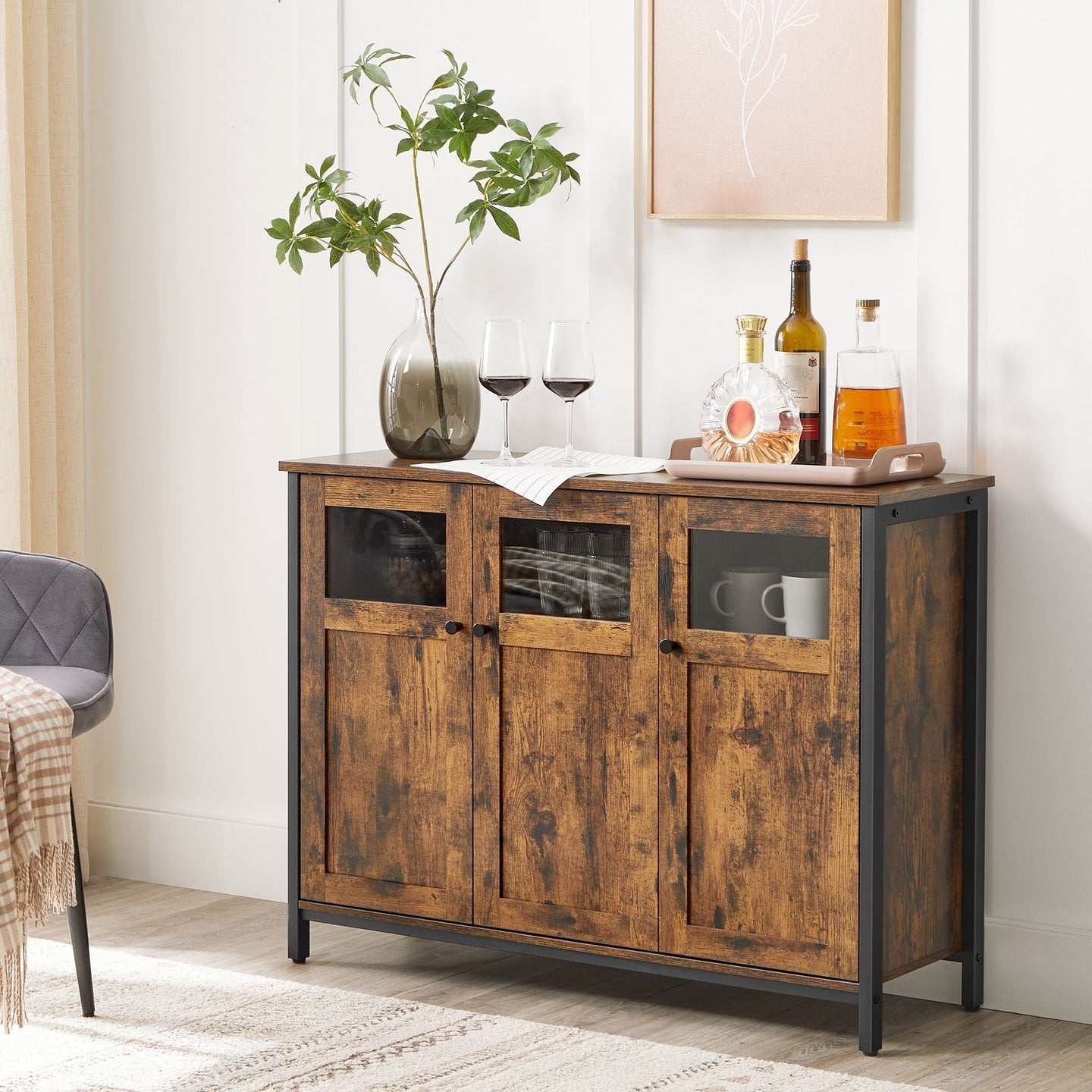 Sideboard - Glass - Rustic Brown and Black