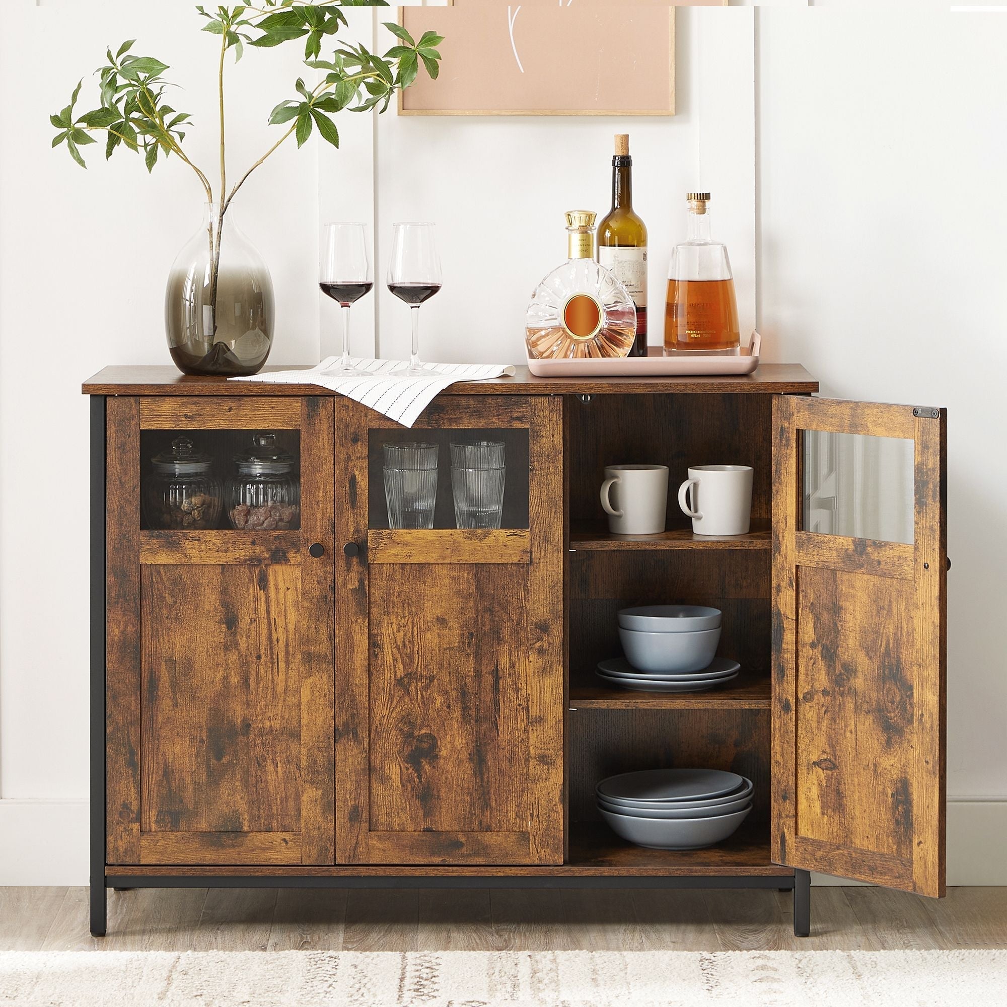 Sideboard - Glass - Rustic Brown and Black