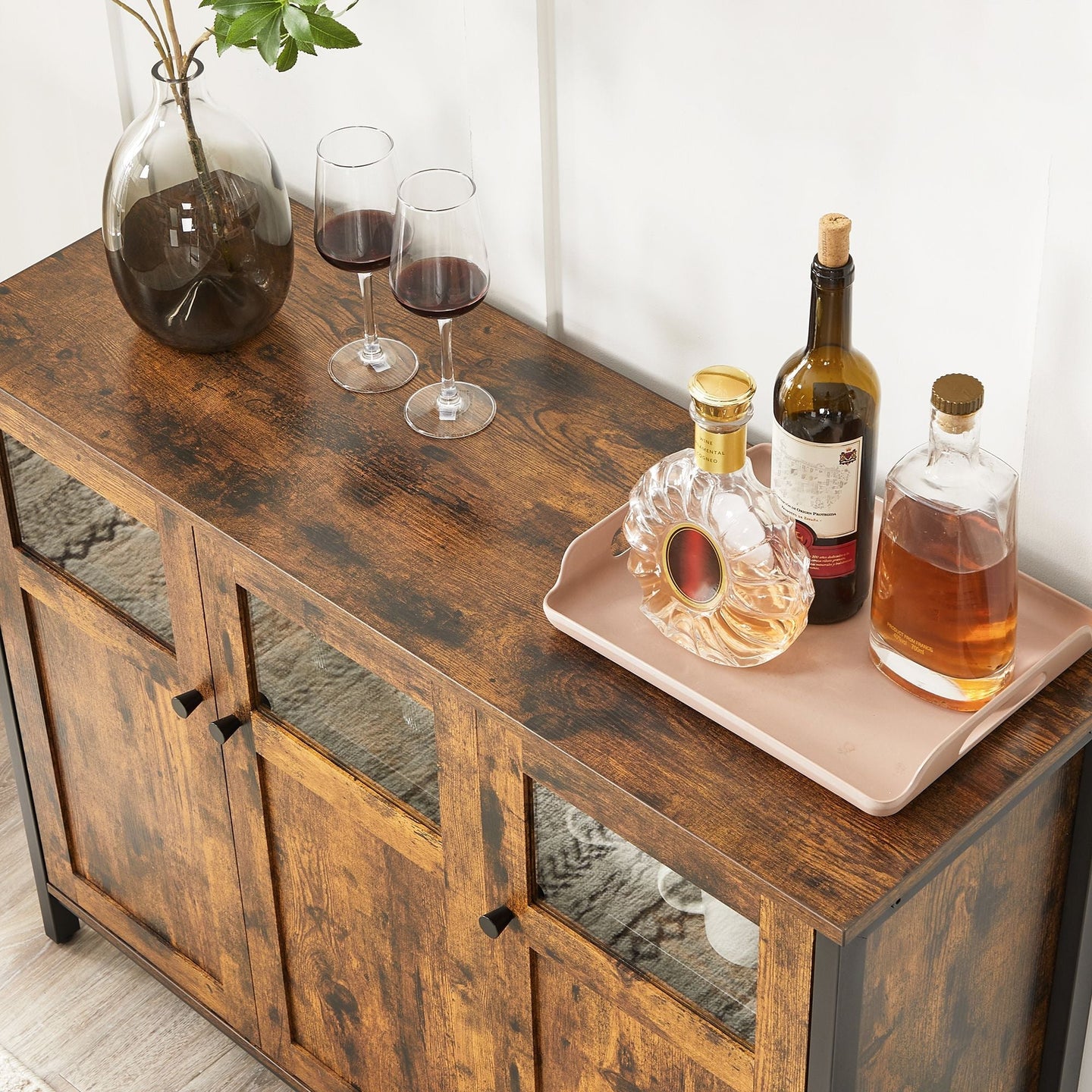 Sideboard - Glass - Rustic Brown and Black