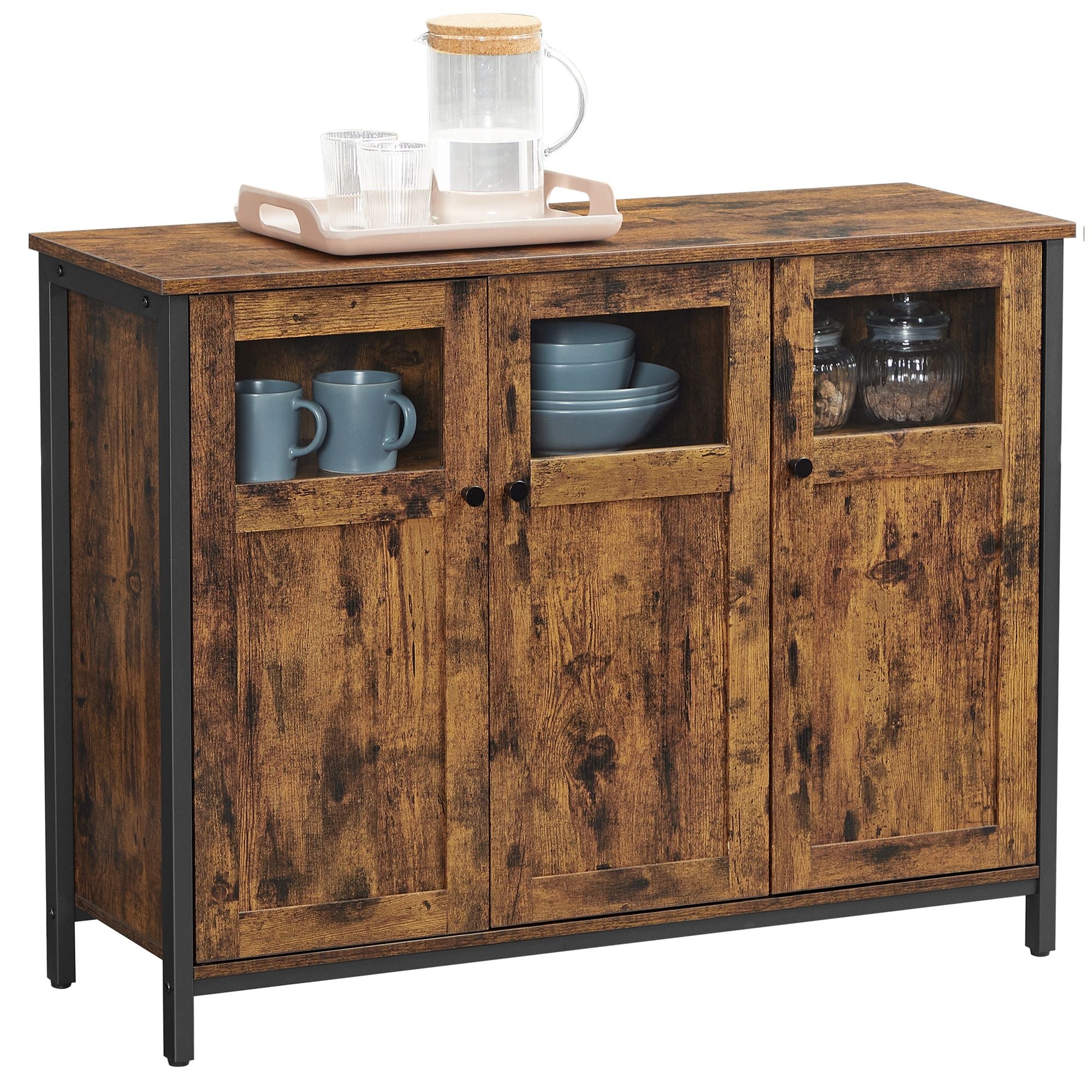 Sideboard - Glass - Rustic Brown and Black