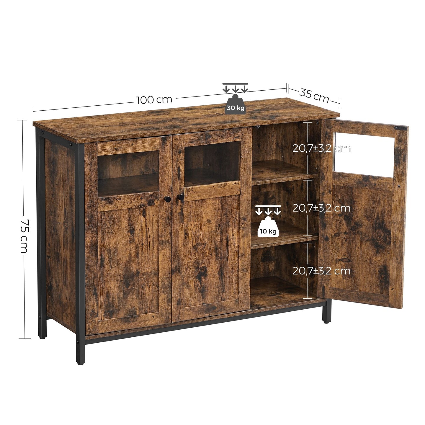 Sideboard - Glass - Rustic Brown and Black