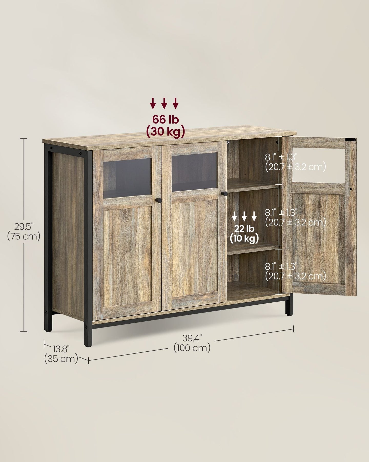 Sideboard - Steel - Rustic Brown - Compact Dimensions