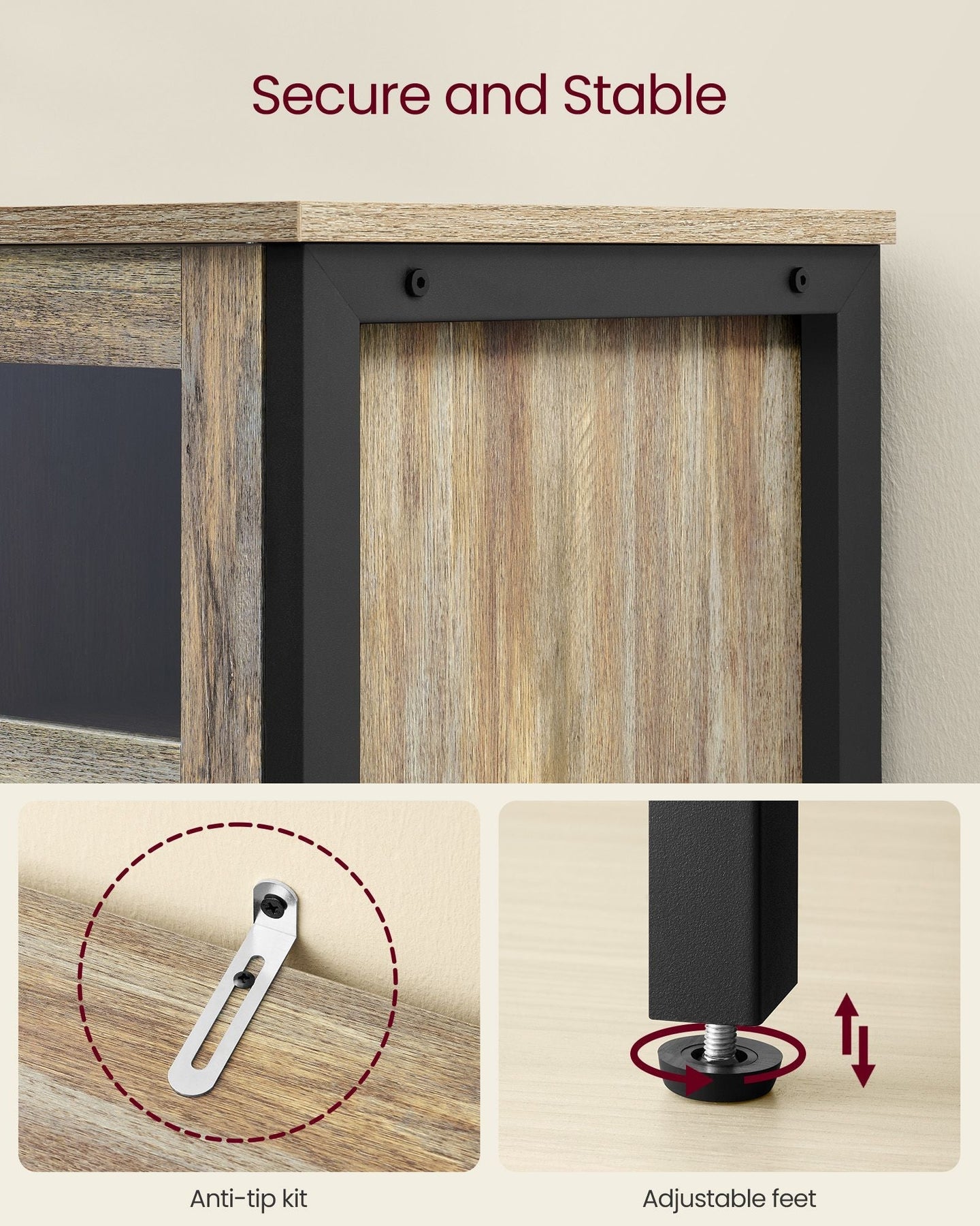 Sideboard - Steel - Rustic Brown - Compact Dimensions