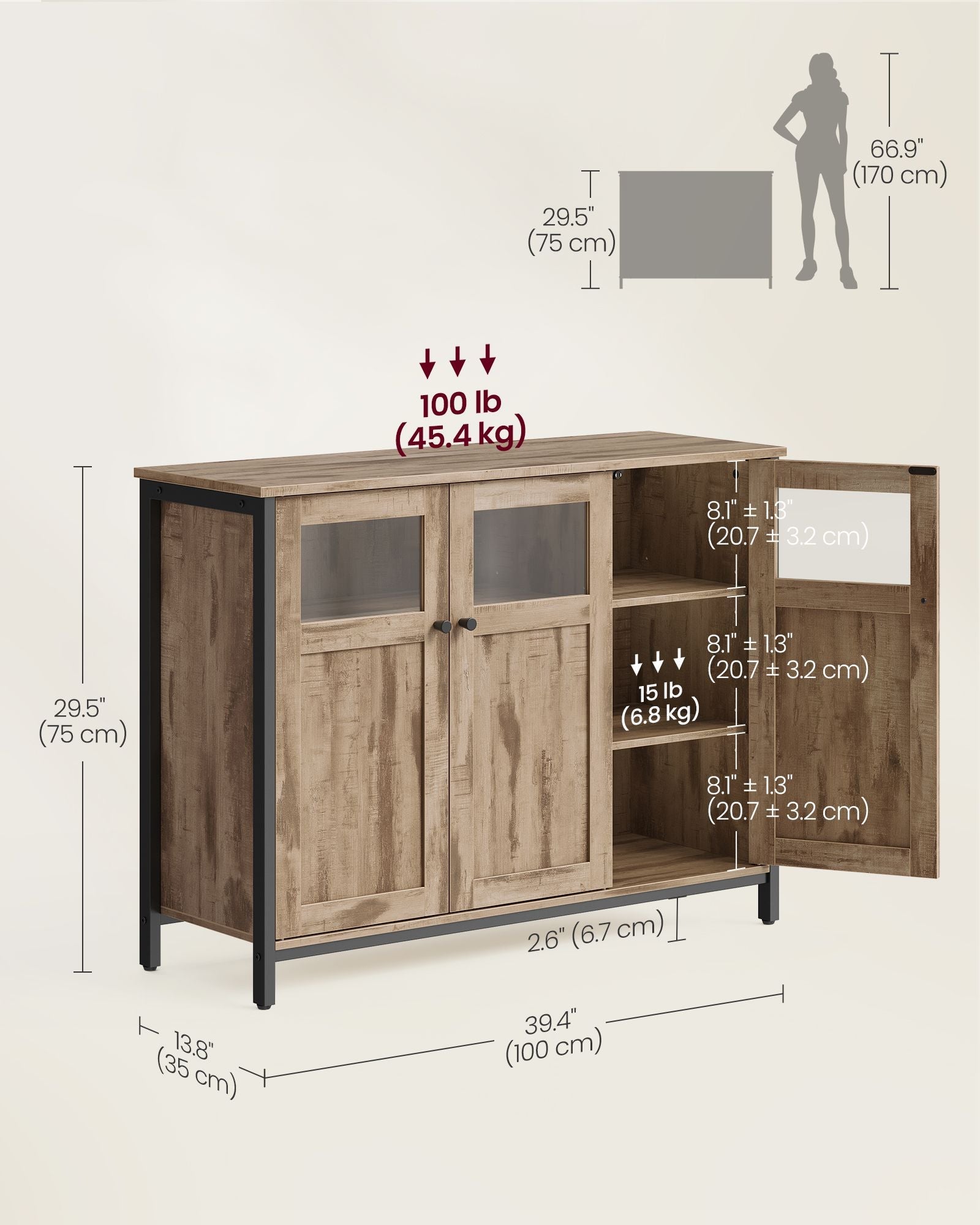 Sideboard - Steel - Rustic Brown and Black