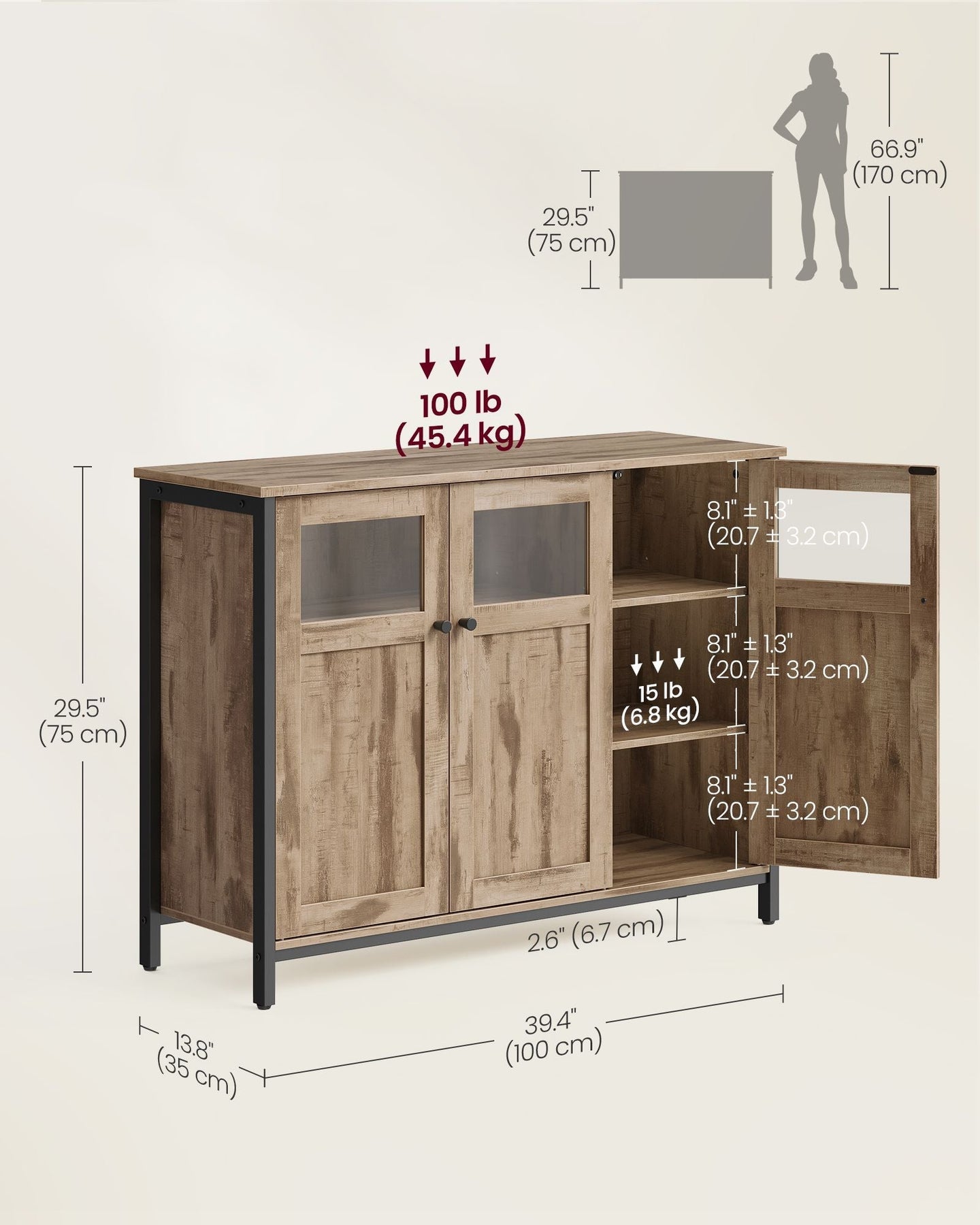 Sideboard - Steel - Rustic Brown and Black