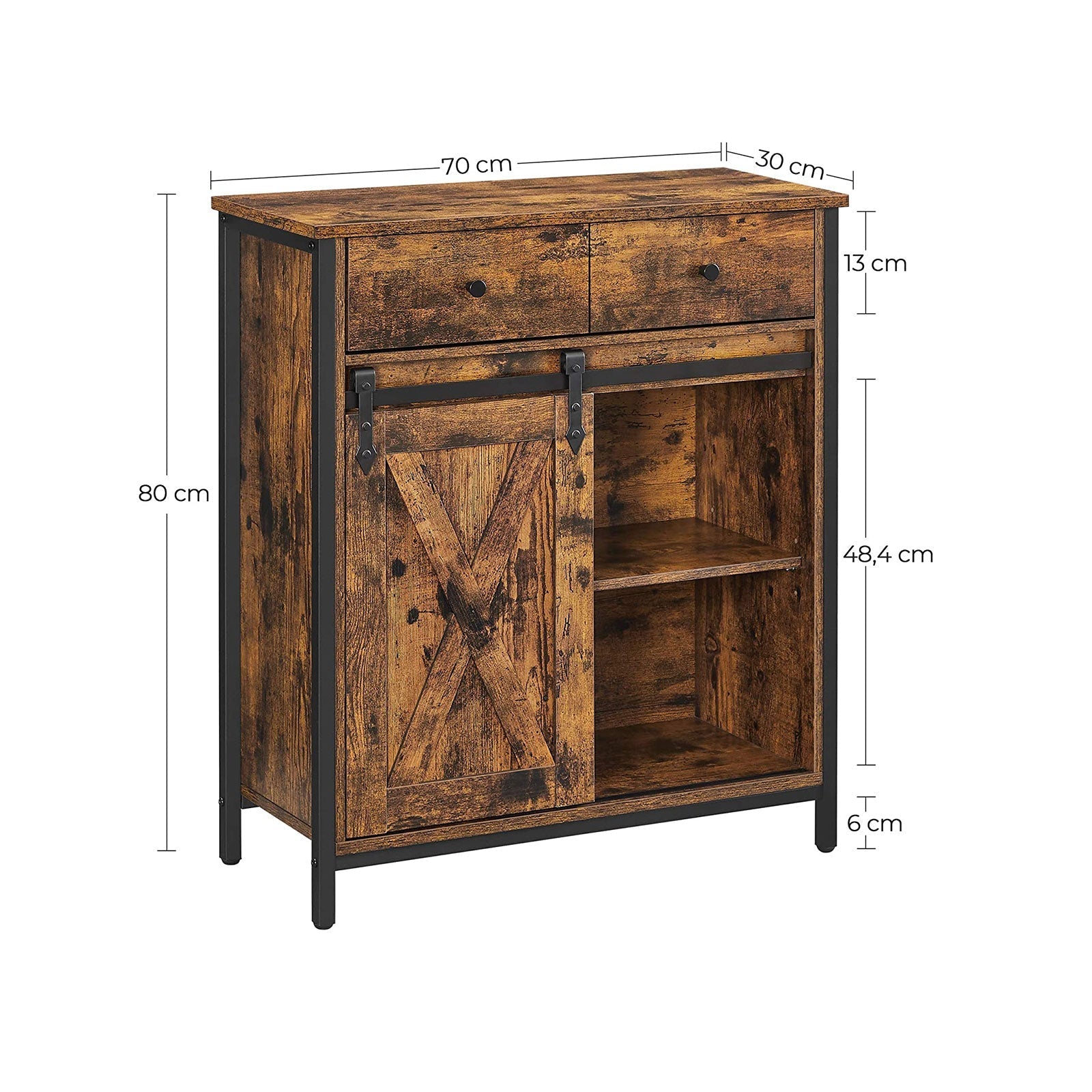 Industrial Storage Sideboard - Wood - Rustic Brown and Black - Freestanding with Sliding Barn Door and Drawer
