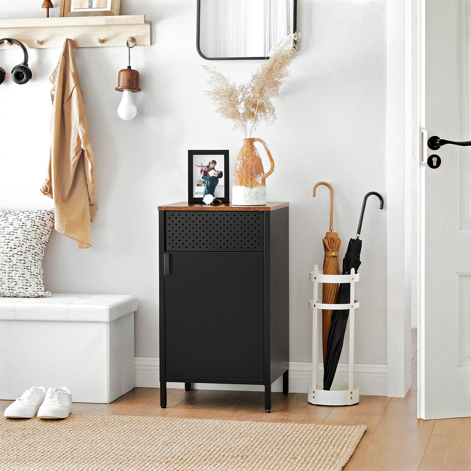 Storage Cabinet - Steel Frame - Rustic Brown and Black - Adjustable Shelf