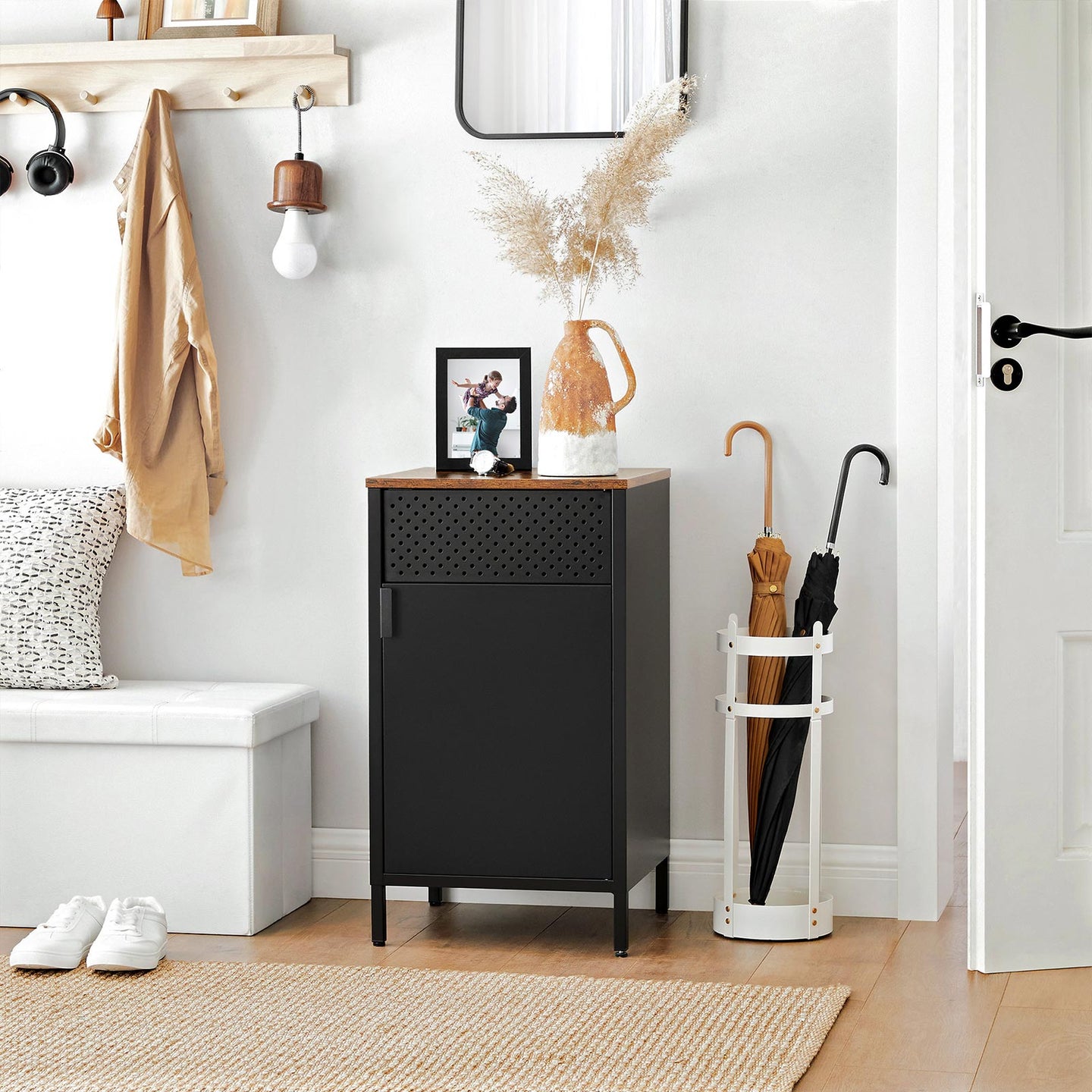 Storage Cabinet - Steel Frame - Rustic Brown and Black - Adjustable Shelf