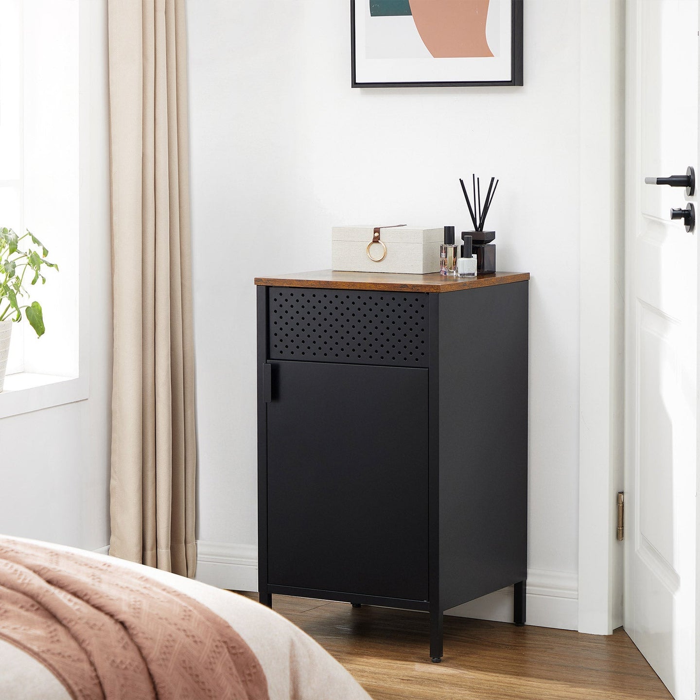 Storage Cabinet - Steel Frame - Rustic Brown and Black - Adjustable Shelf