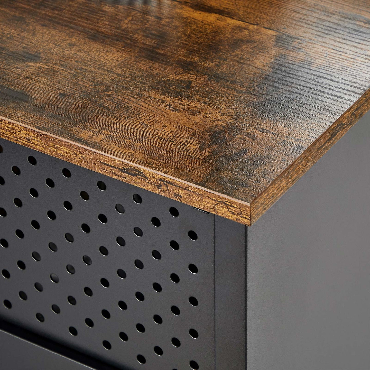 Storage Cabinet - Steel Frame - Rustic Brown and Black - Adjustable Shelf
