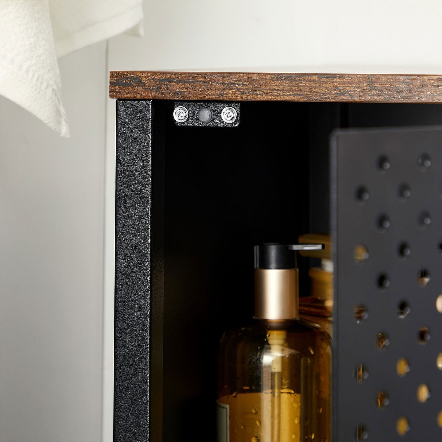 Storage Cabinet - Steel Frame - Rustic Brown and Black - Adjustable Shelf