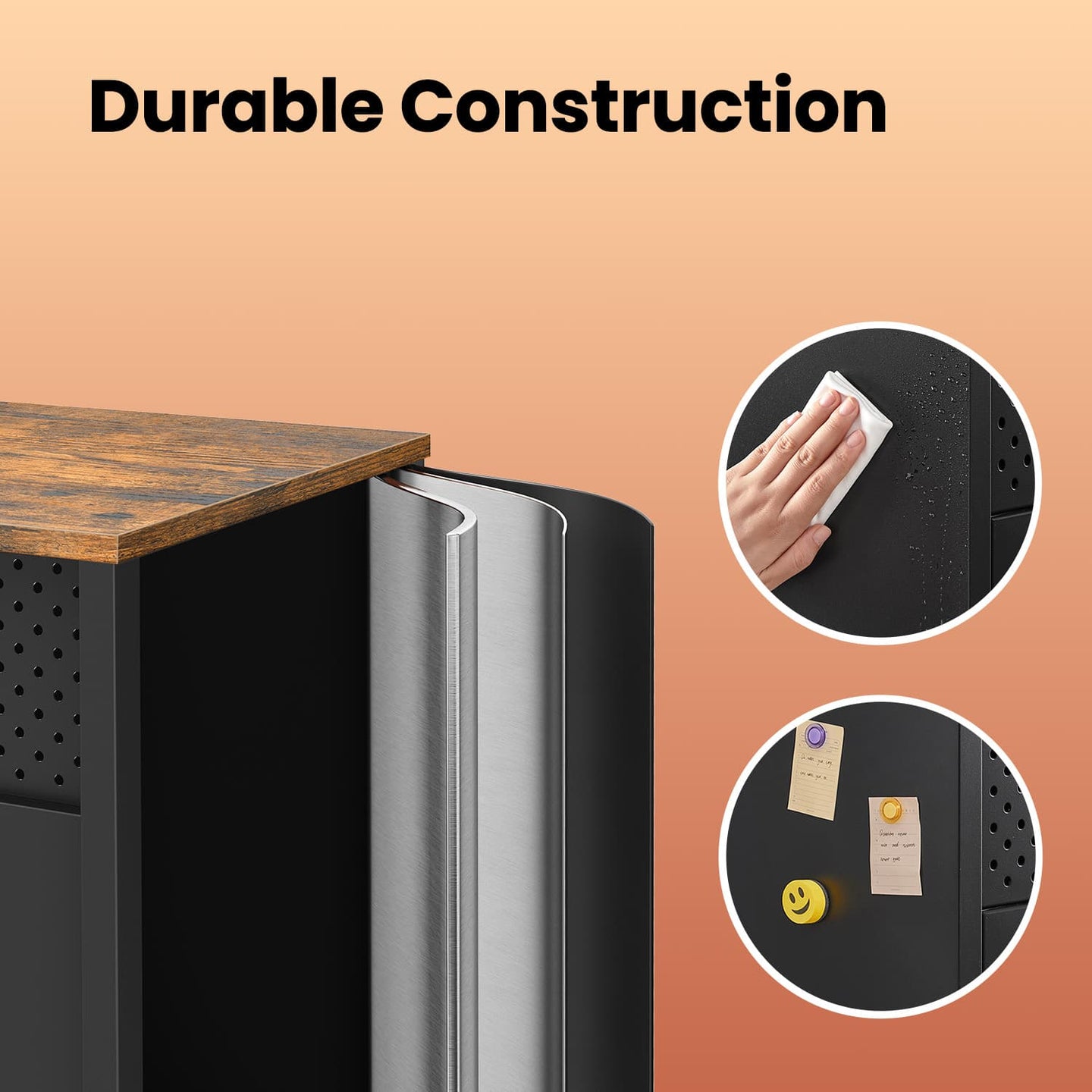 Floor Cabinet - Metal - Rustic Brown and Black - Adjustable Shelf