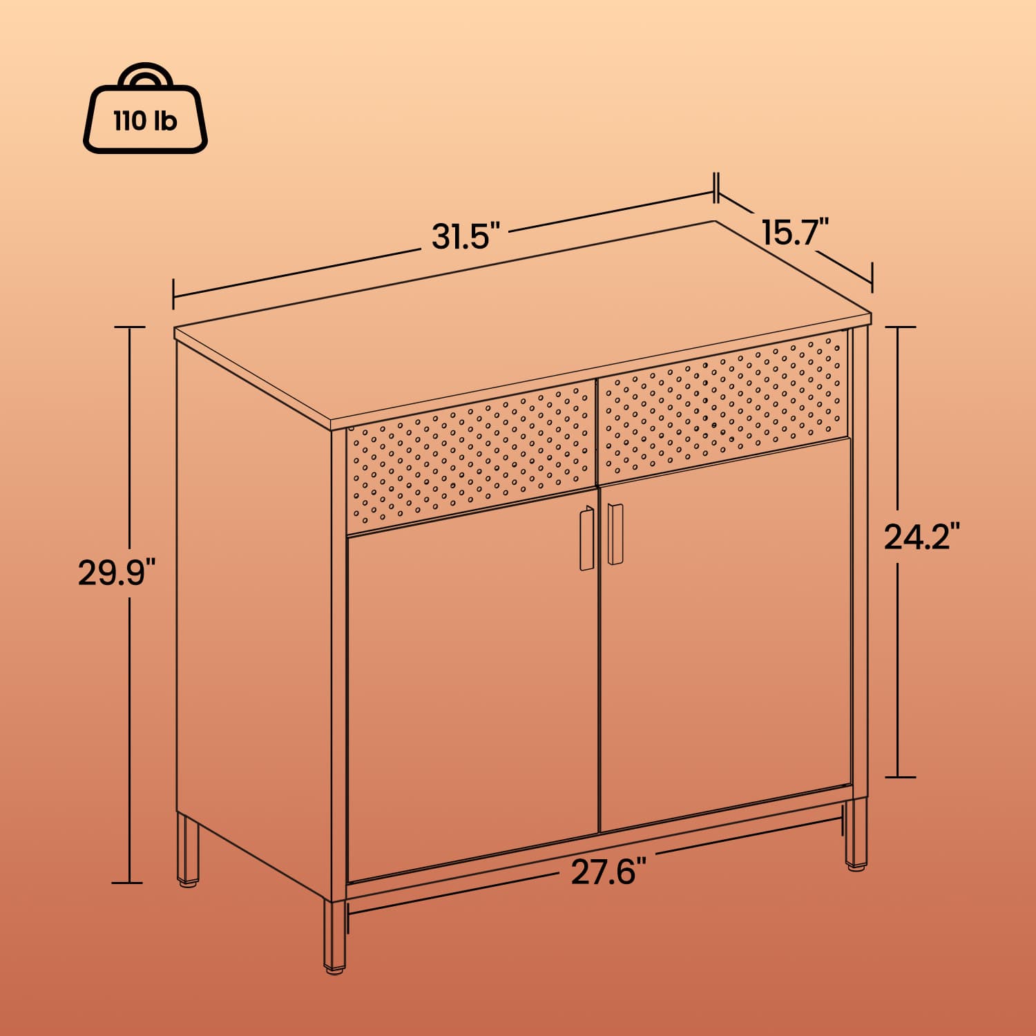 Floor Cabinet - Metal - Rustic Brown and Black - Adjustable Shelf
