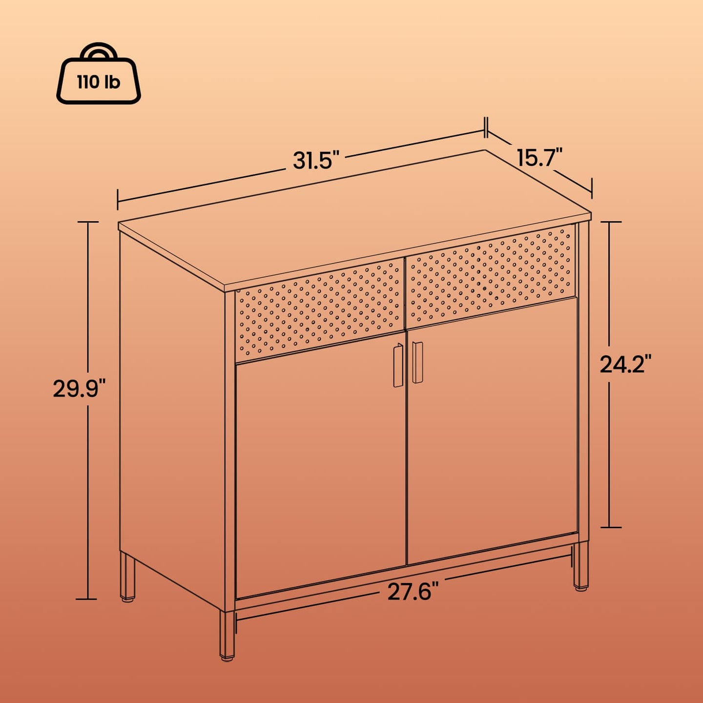 Floor Cabinet - Metal - Rustic Brown and Black - Adjustable Shelf