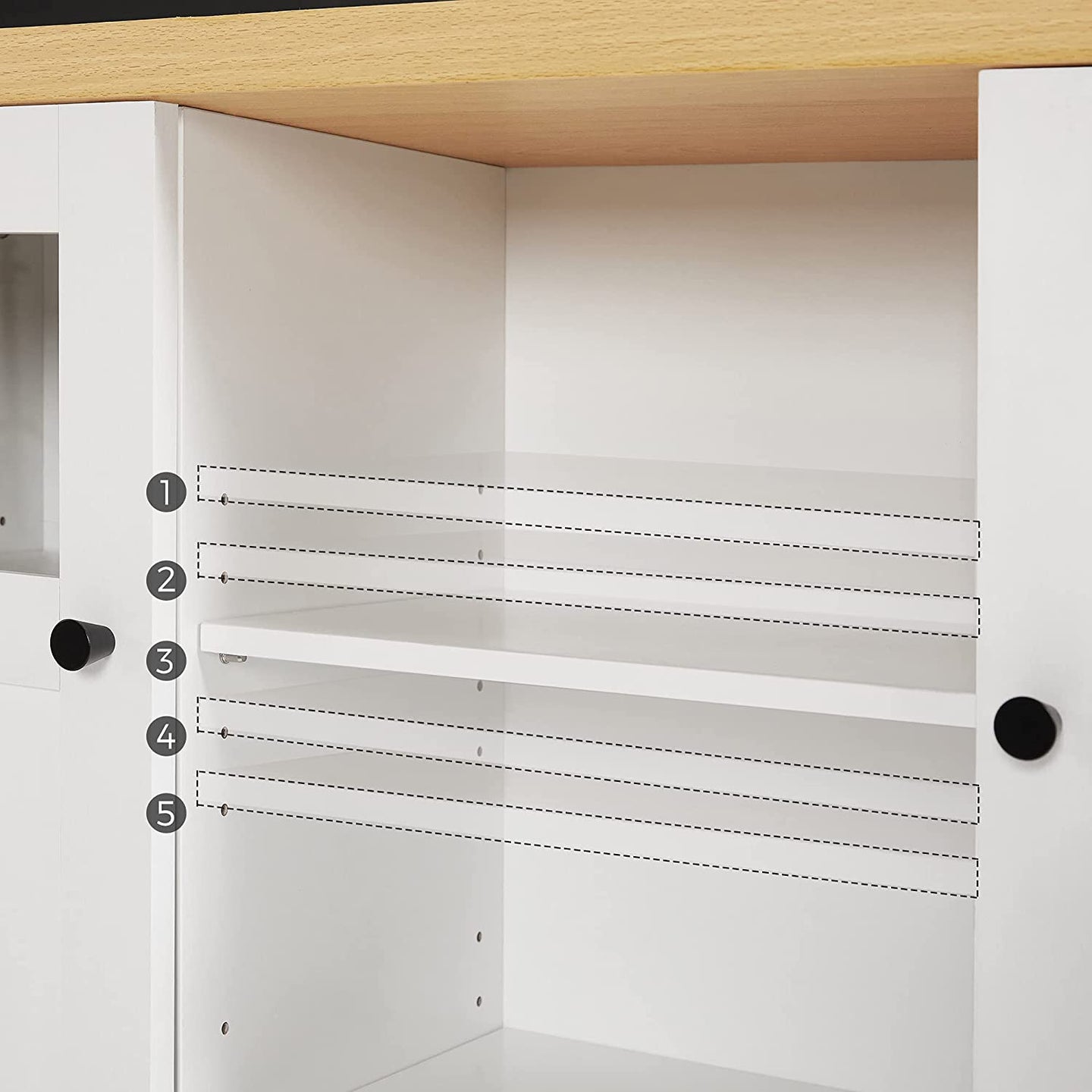 Storage Cupboard - Wood - White and Oak - Adjustable Shelves with Glass Window