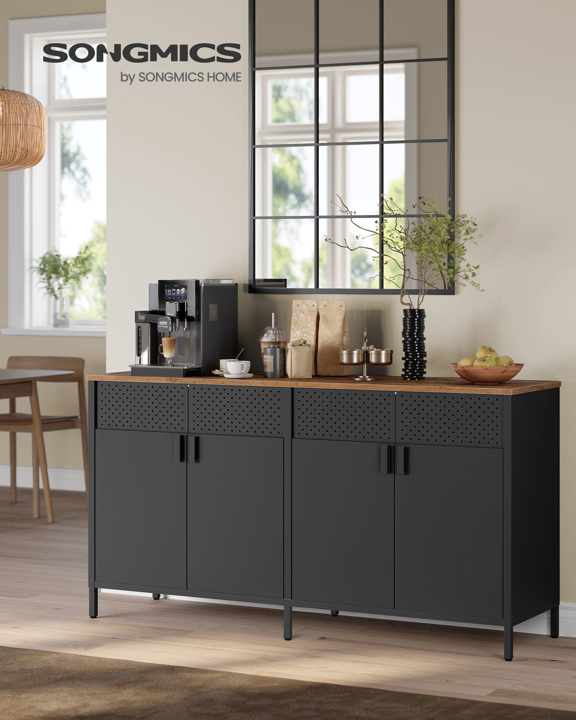 Storage Cabinet Metal Cabinet - Wood and Steel - Rustic Brown and Ink Black