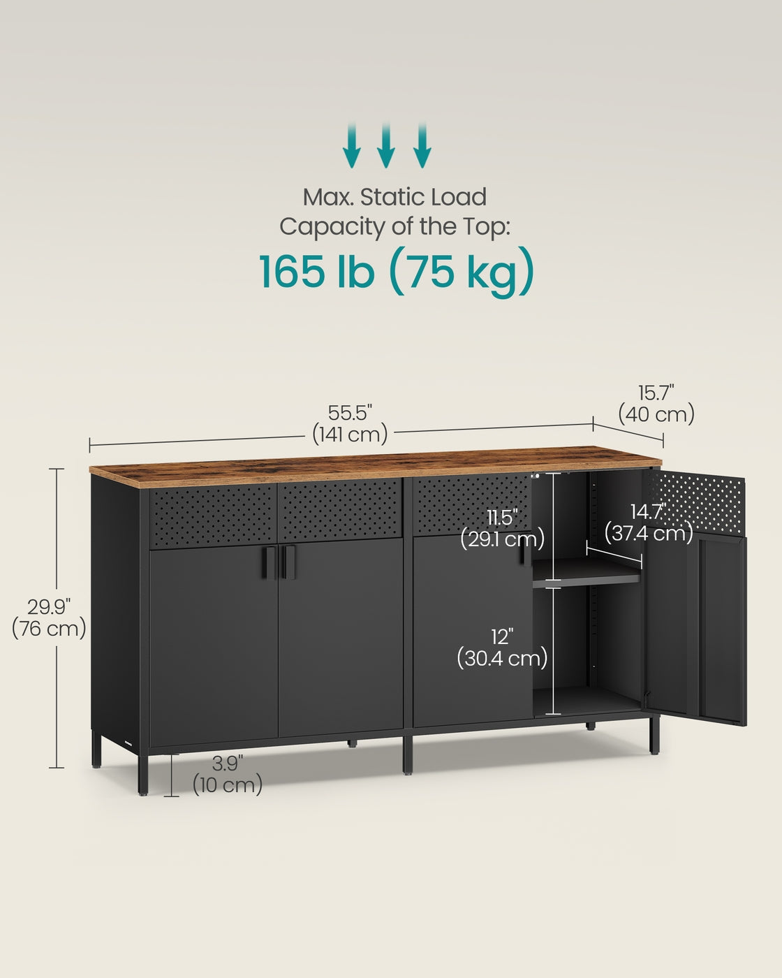 Storage Cabinet Metal Cabinet - Wood and Steel - Rustic Brown and Ink Black