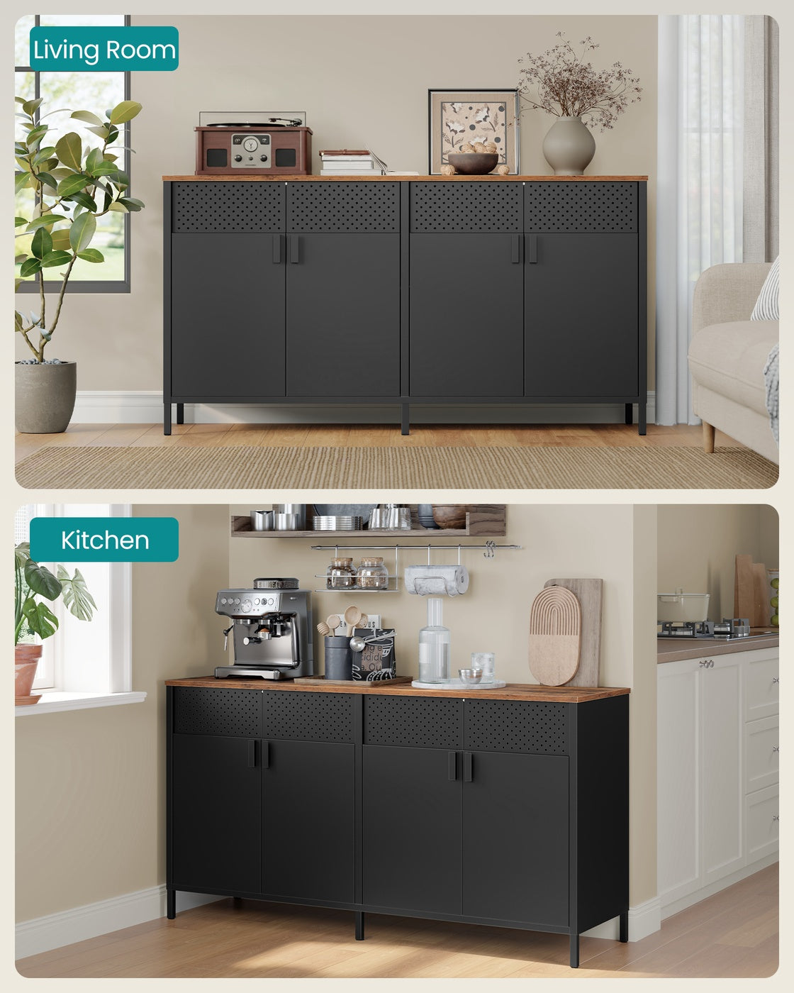 Storage Cabinet Metal Cabinet - Wood and Steel - Rustic Brown and Ink Black
