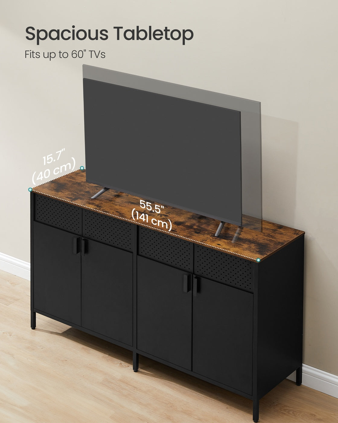Storage Cabinet Metal Cabinet - Wood and Steel - Rustic Brown and Ink Black