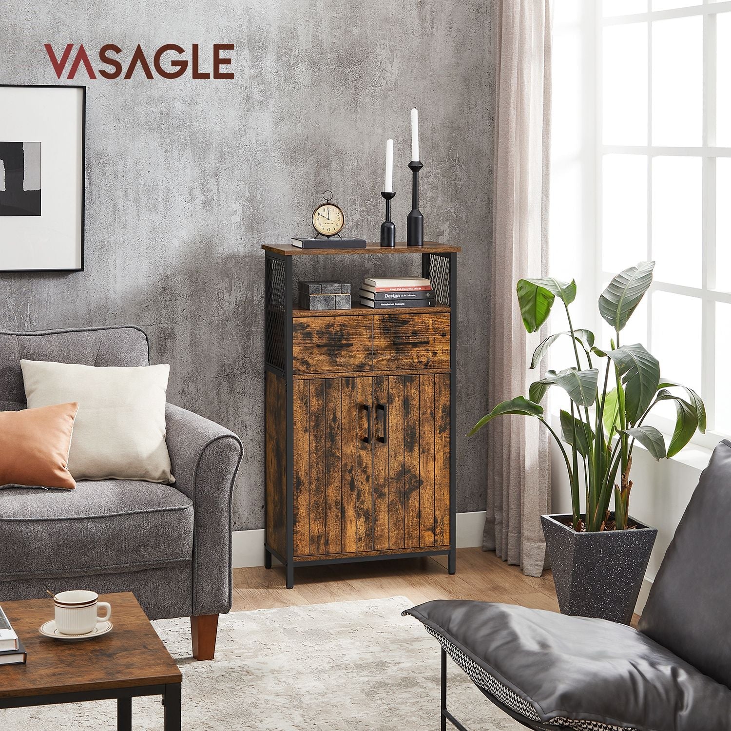Multipurpose Sideboard - Steel Frame - Drawer and Adjustable Shelf