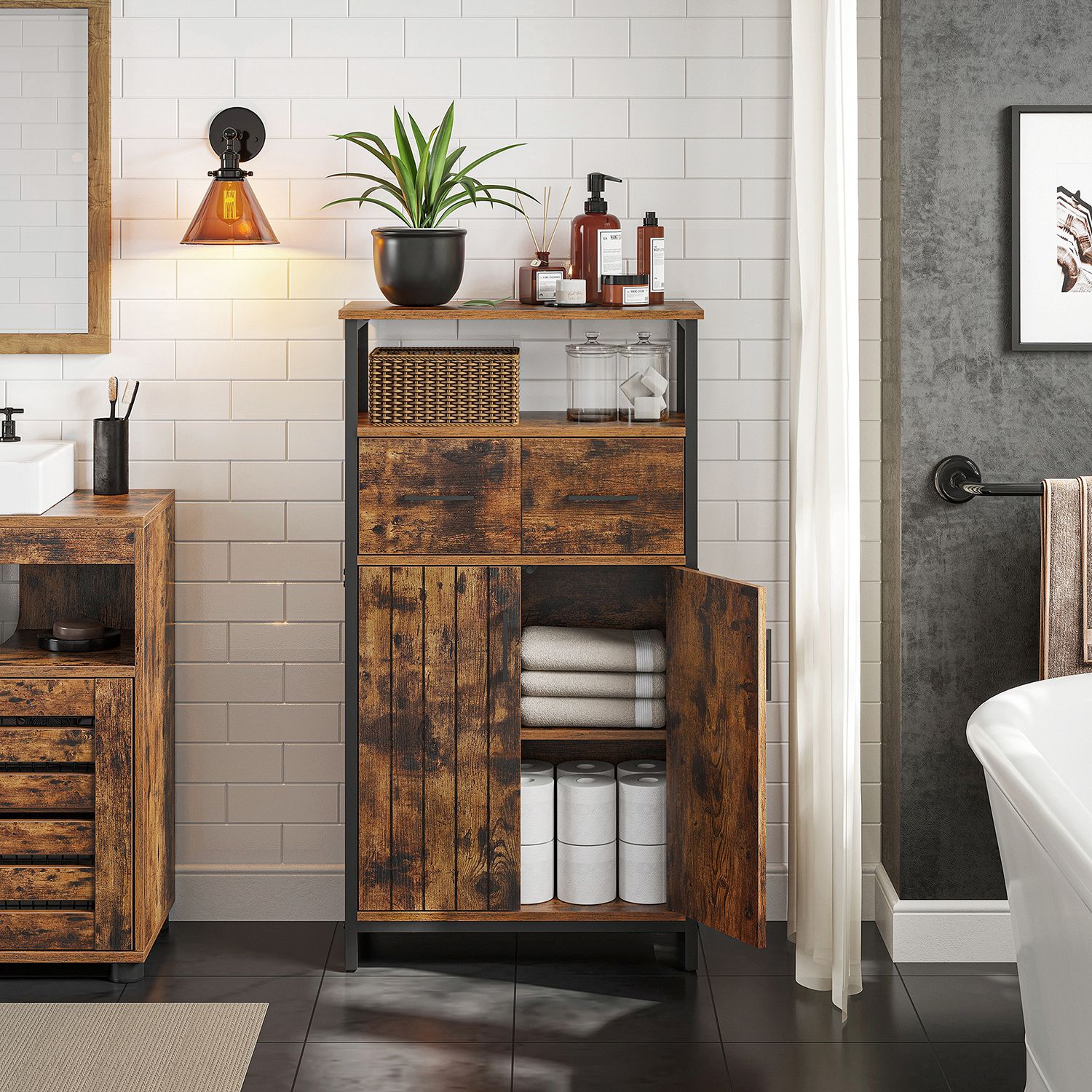 Multipurpose Sideboard - Steel Frame - Drawer and Adjustable Shelf