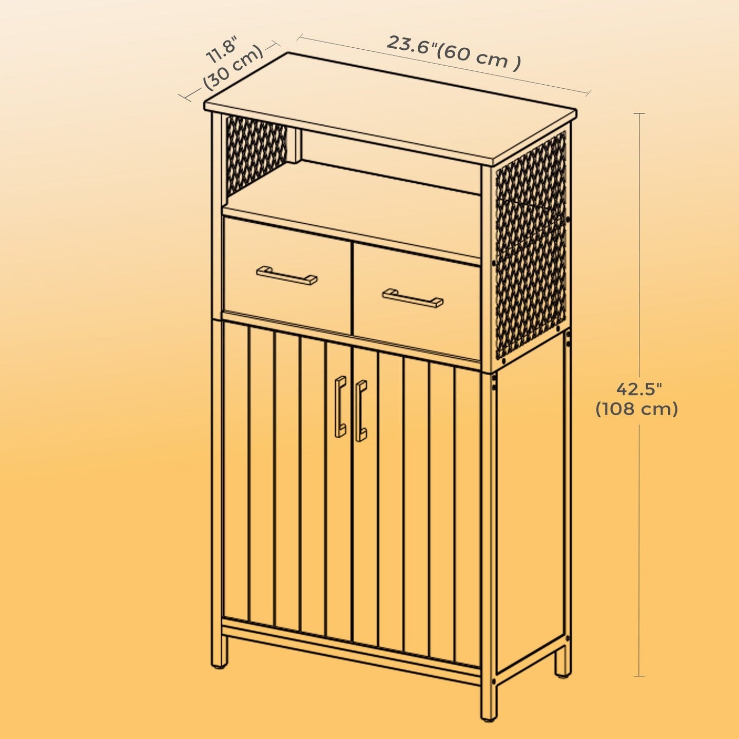 Slim Freestanding Storage Cabinet - Steel Frame - Brown and Black - Multipurpose with Drawer and Adjustable Shelf