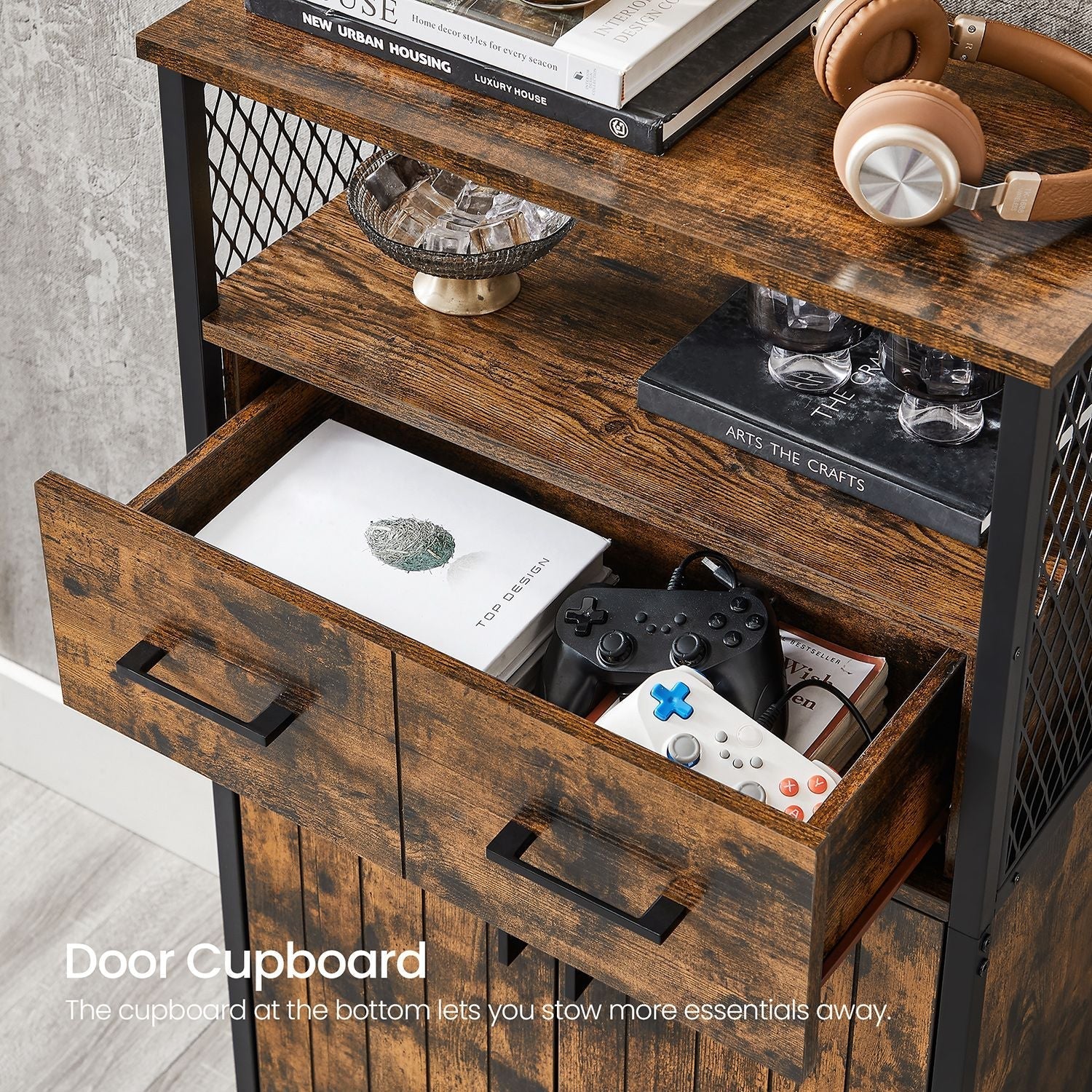 Multipurpose Sideboard - Steel Frame - Drawer and Adjustable Shelf