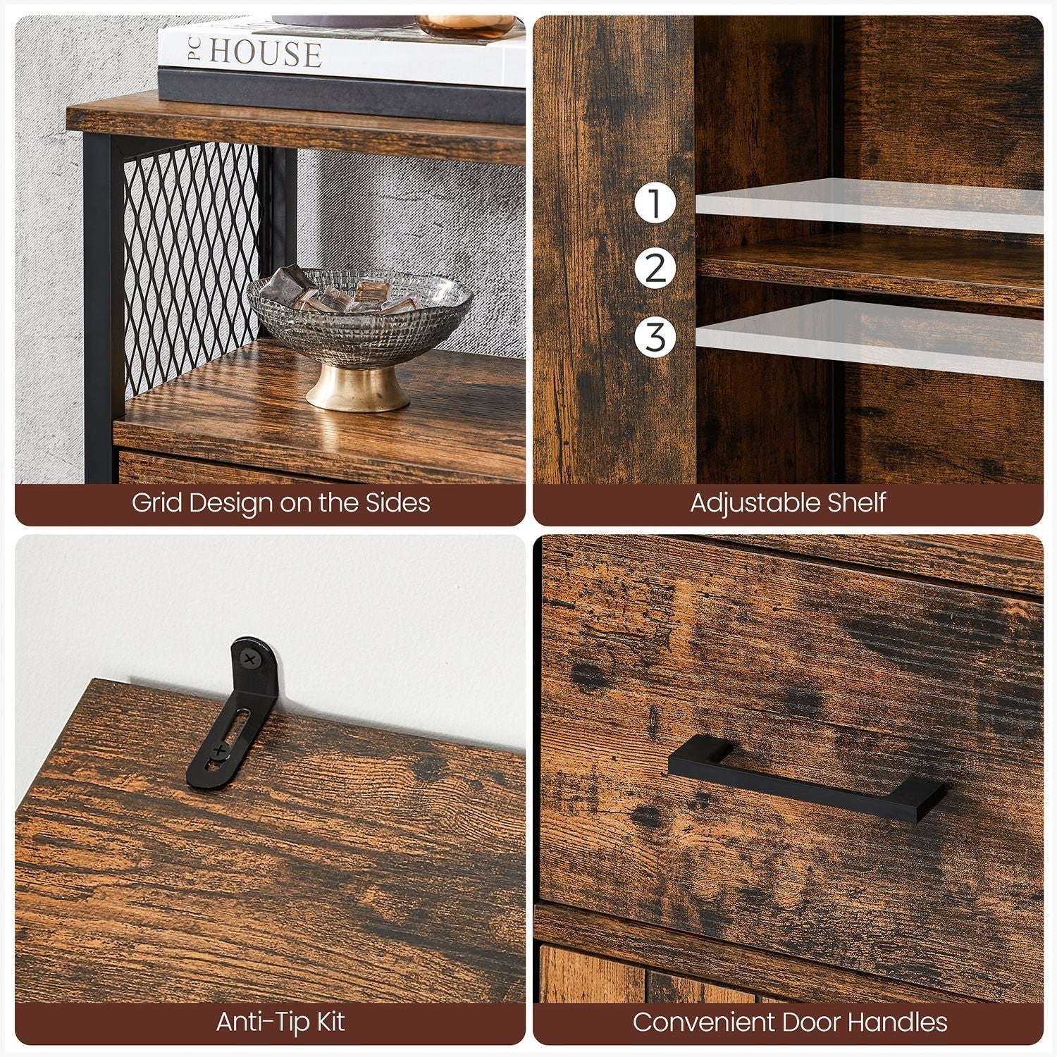 Multipurpose Sideboard - Steel Frame - Drawer and Adjustable Shelf