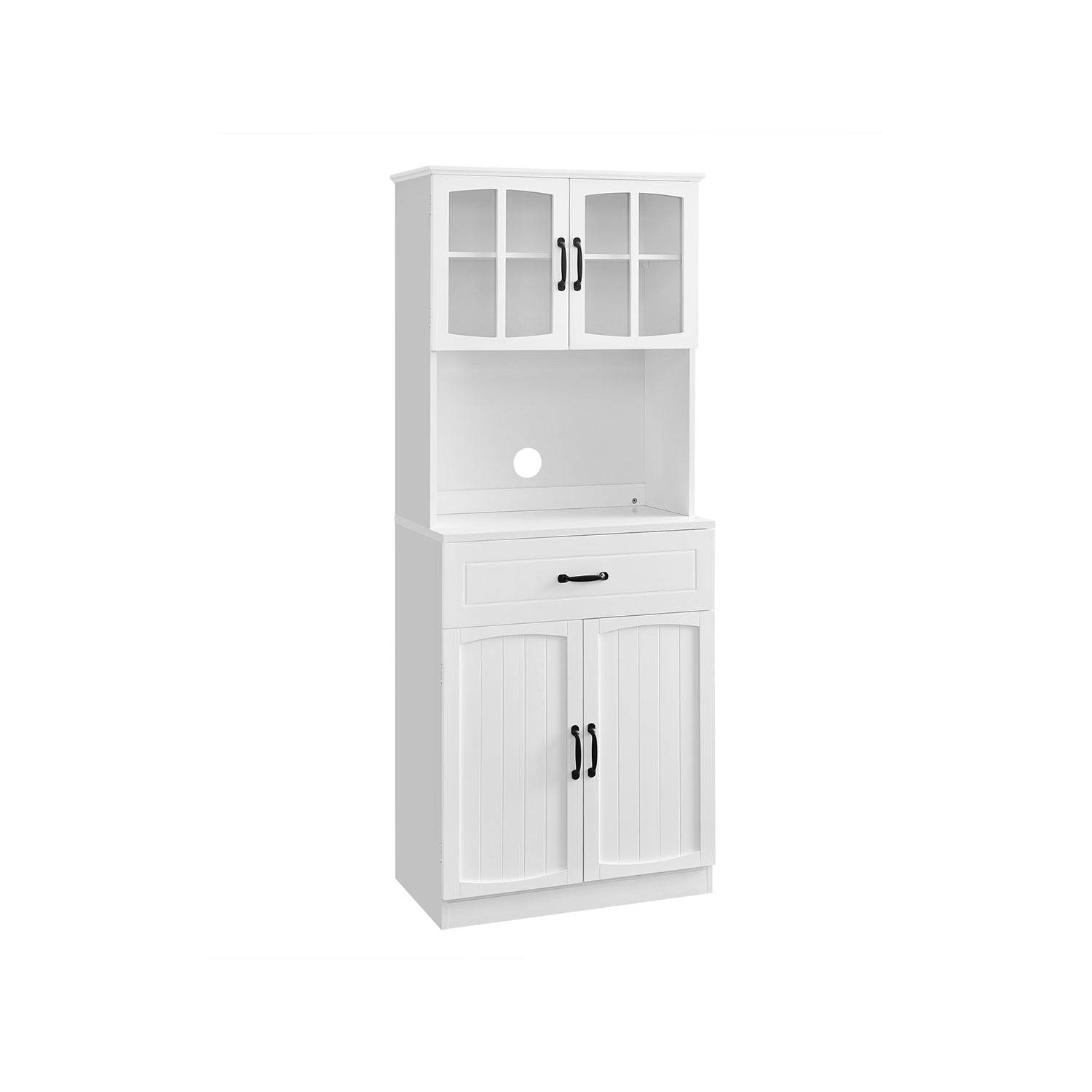 Freestanding Kitchen Cabinet - Wood - Cloud White - Glass Doors