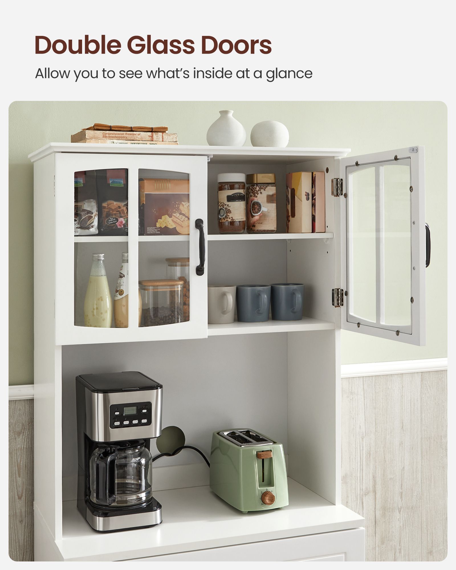 Freestanding Kitchen Cabinet - Wood - Cloud White - Glass Doors