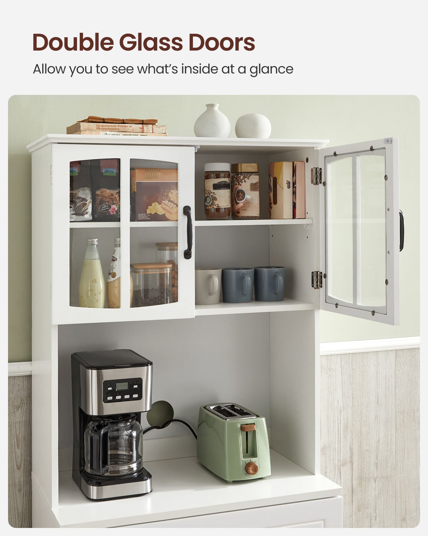 Freestanding Kitchen Cabinet - Wood - Cloud White - Glass Doors