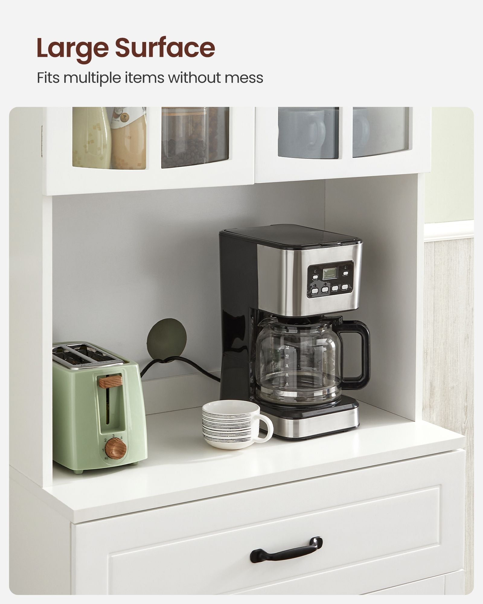 Freestanding Kitchen Cabinet - Wood - Cloud White - Glass Doors