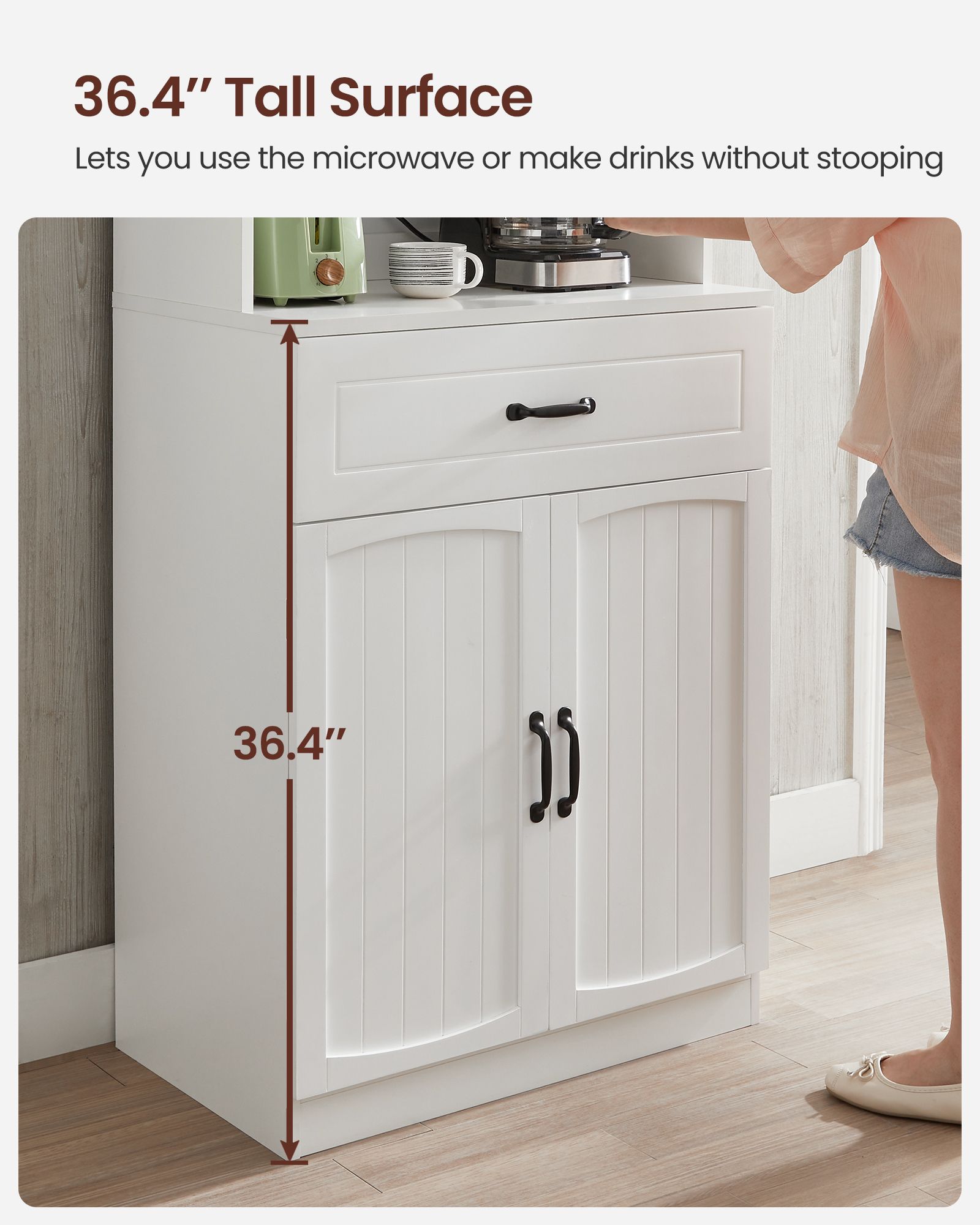 Freestanding Kitchen Cabinet - Wood - Cloud White - Glass Doors