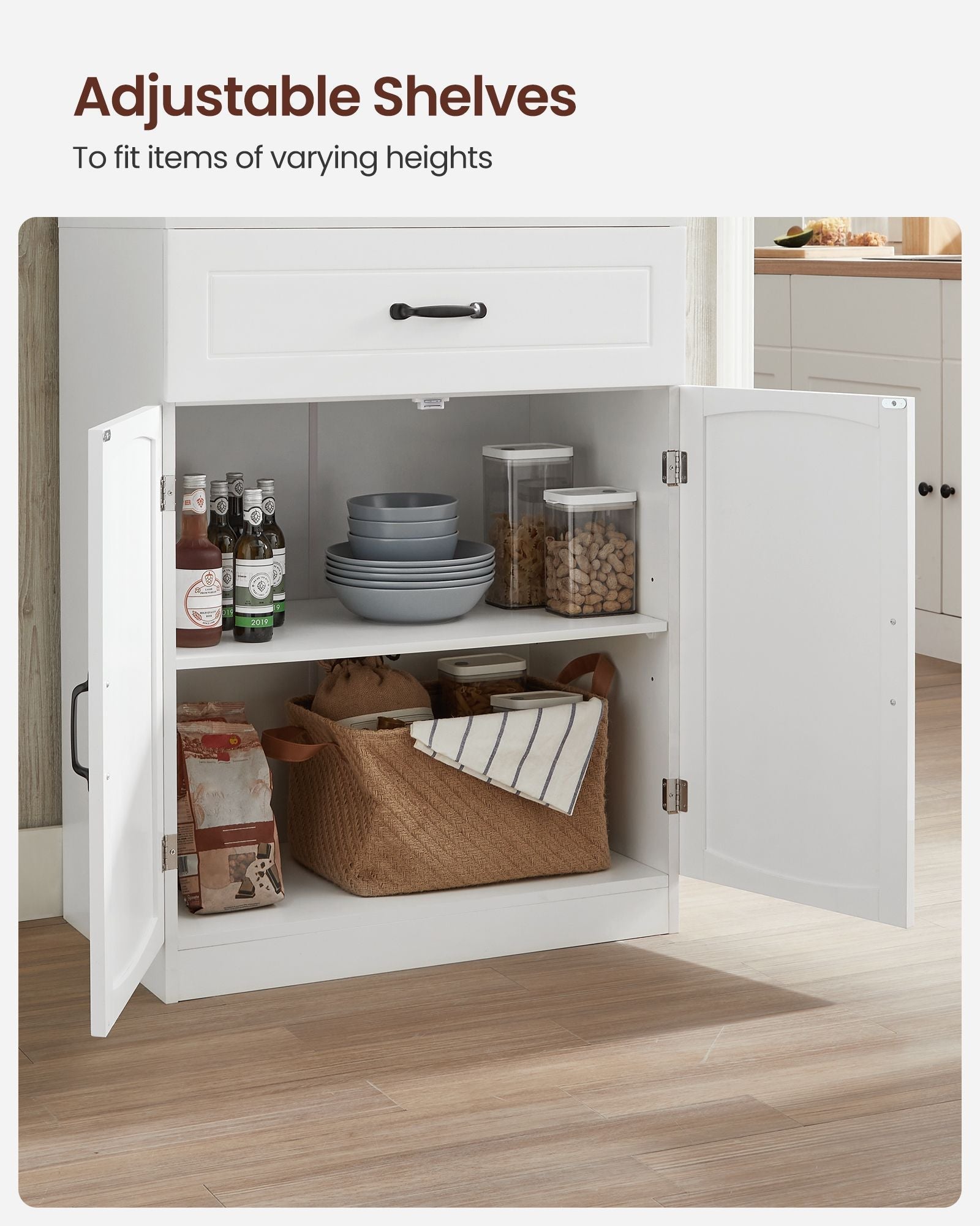 Freestanding Kitchen Cabinet - Wood - Cloud White - Glass Doors