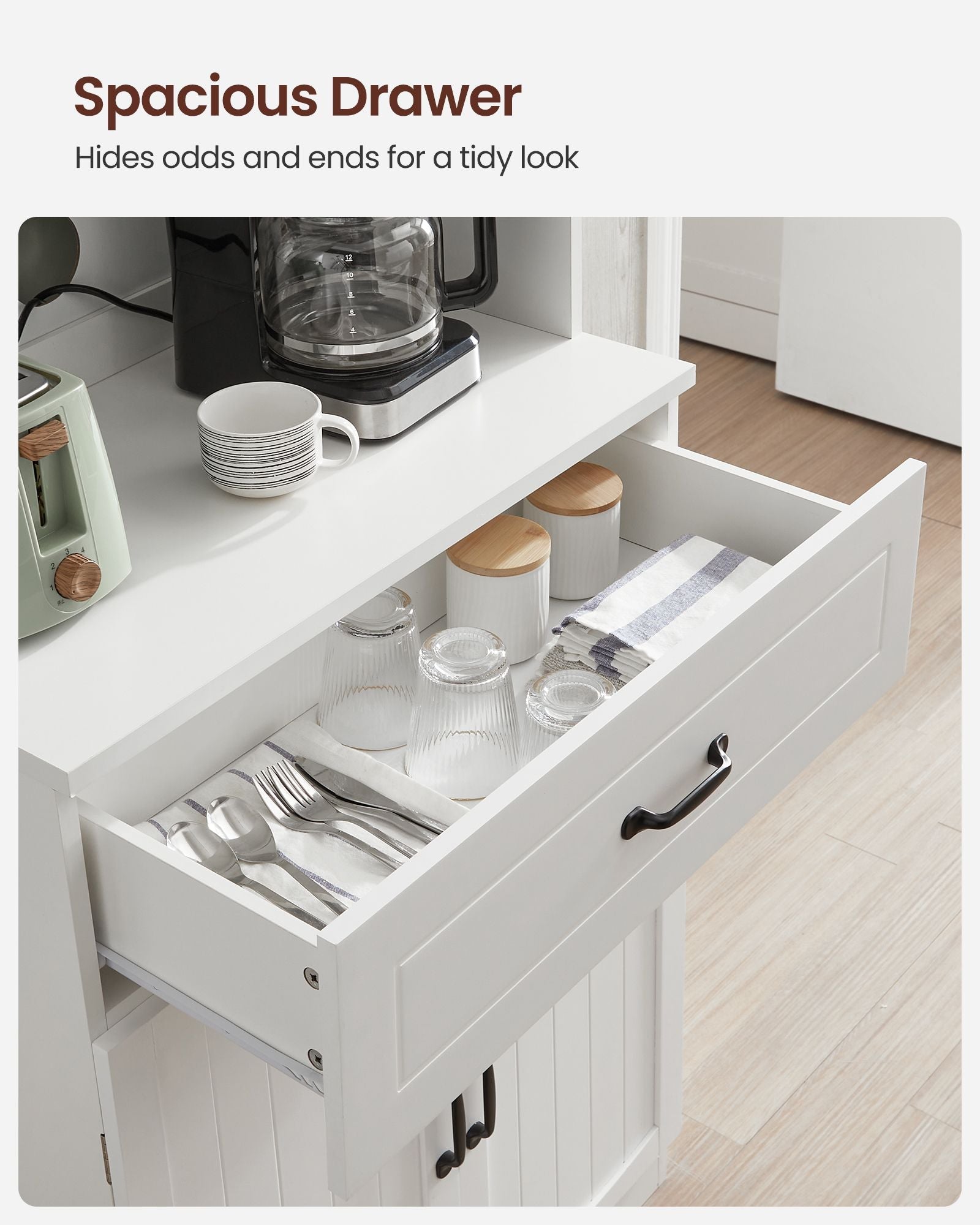 Freestanding Kitchen Cabinet - Wood - Cloud White - Glass Doors