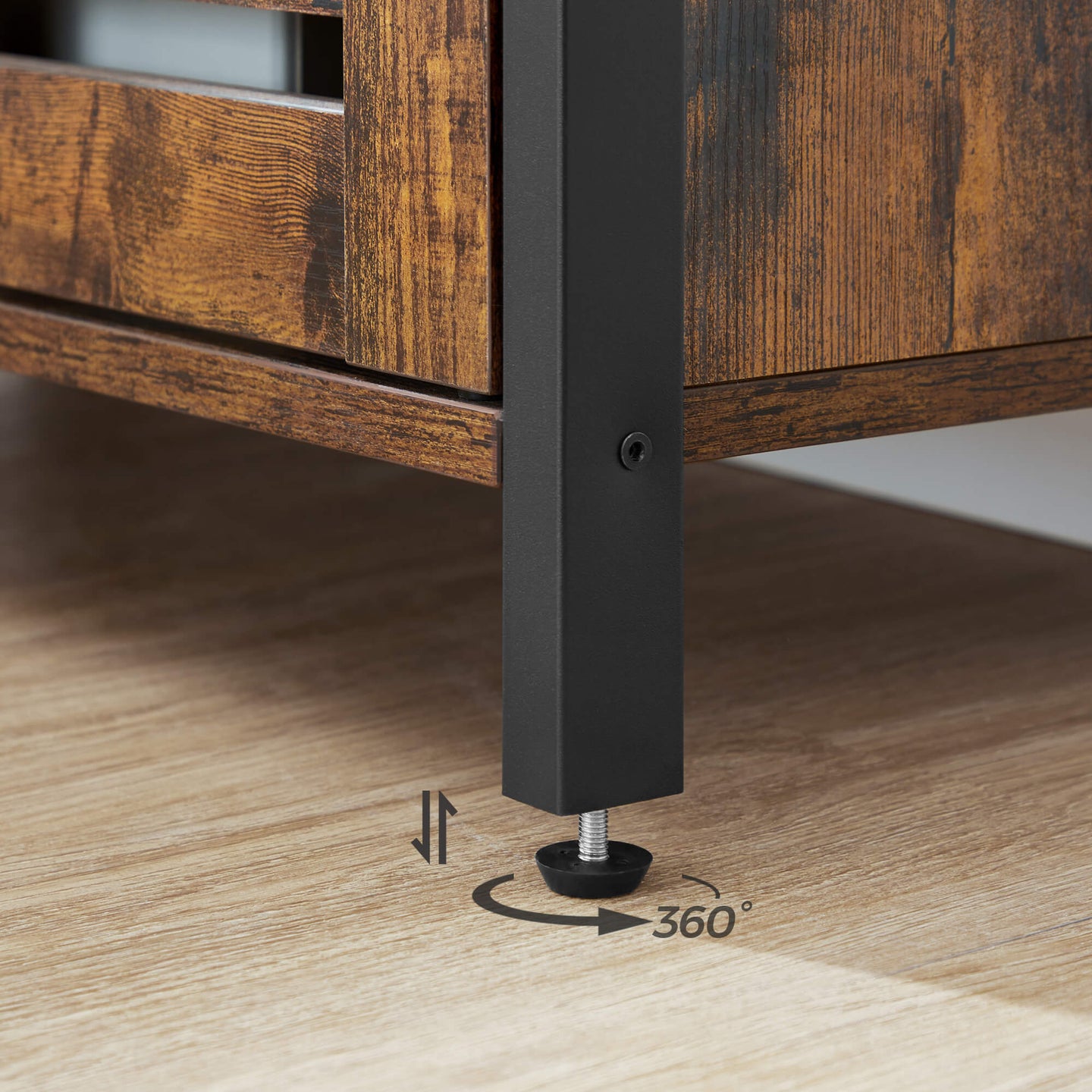 Bookshelf - Wood - Rustic Brown and Black - 4-Tier with Cabinet and Shutter Doors