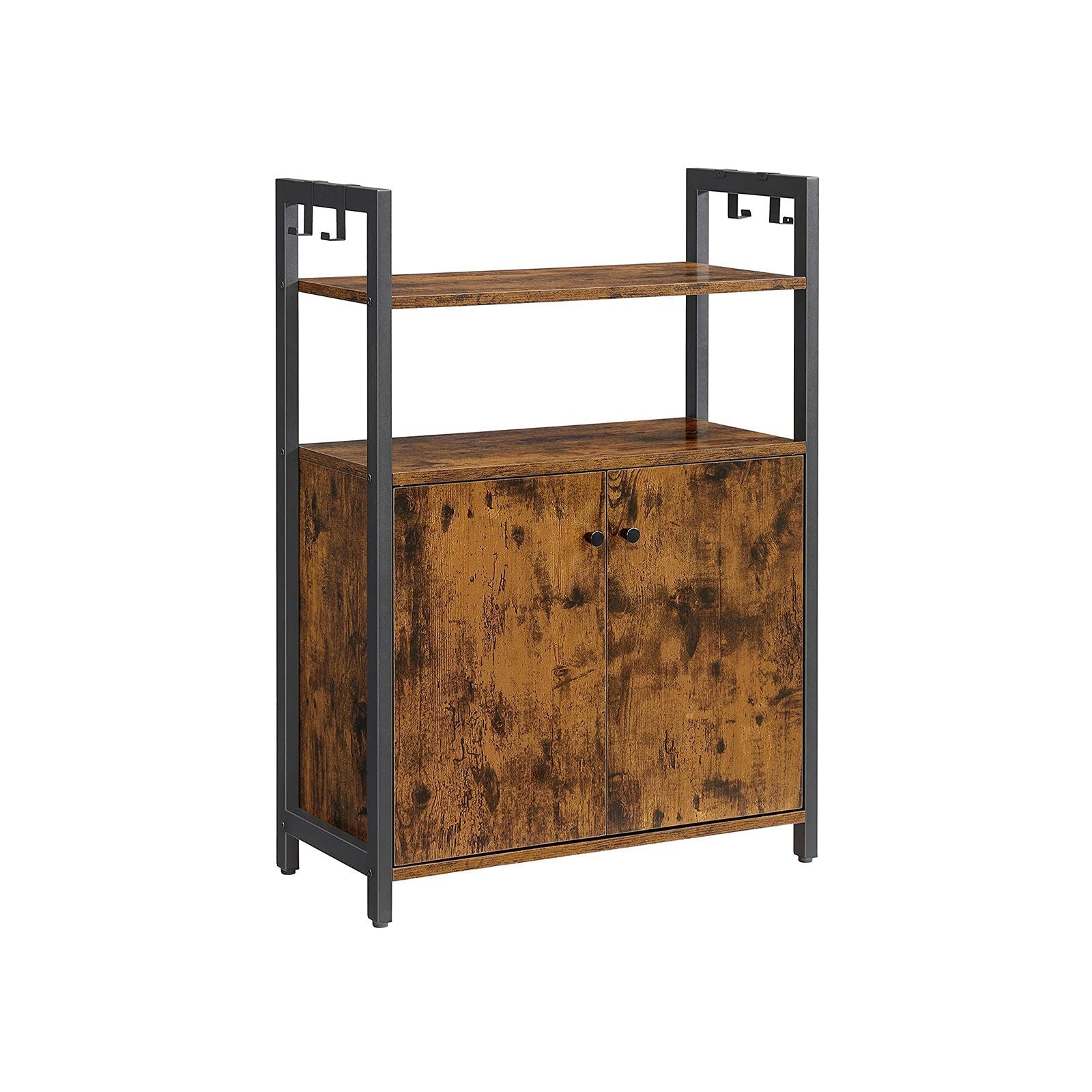 Storage Cabinet - Steel Frame - Rustic Brown - Floor Standing with Cupboard and Open Shelves