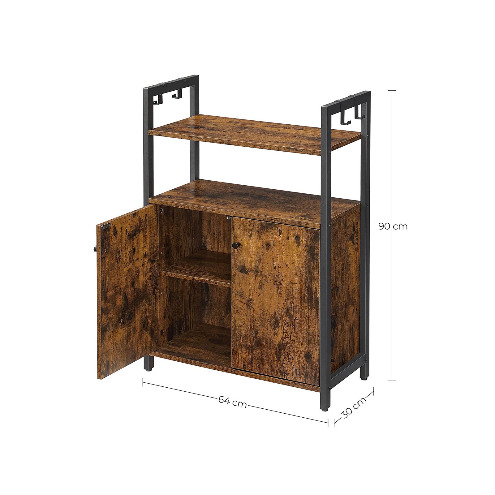 Storage Cabinet - Steel Frame - Rustic Brown - Floor Standing with Cupboard and Open Shelves