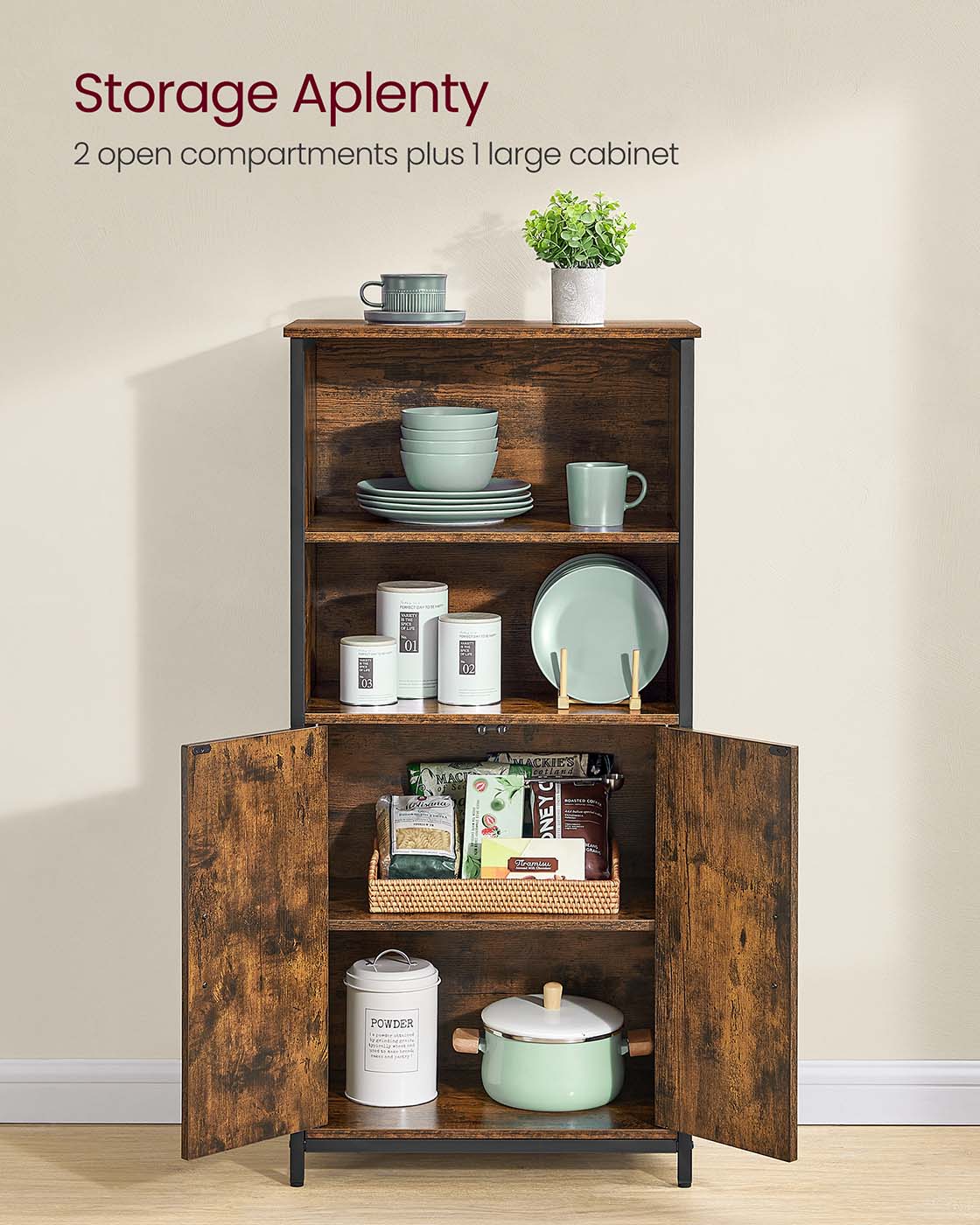 Multifunctional Floor Standing Cabinet - Wood - Rustic Brown and Black - 2 Open Compartments